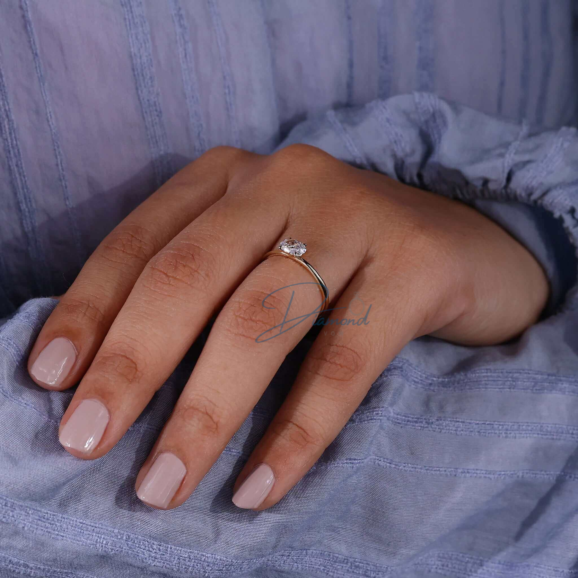 East to West Set Oval Diamond Solitaire Engagement Ring for Women