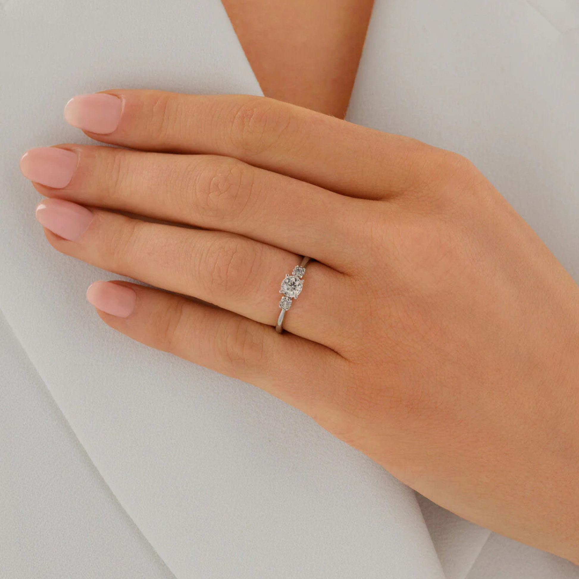 Evermore Three Stone Engagement Ring with 0.33 Carat TW of Diamonds in White Gold