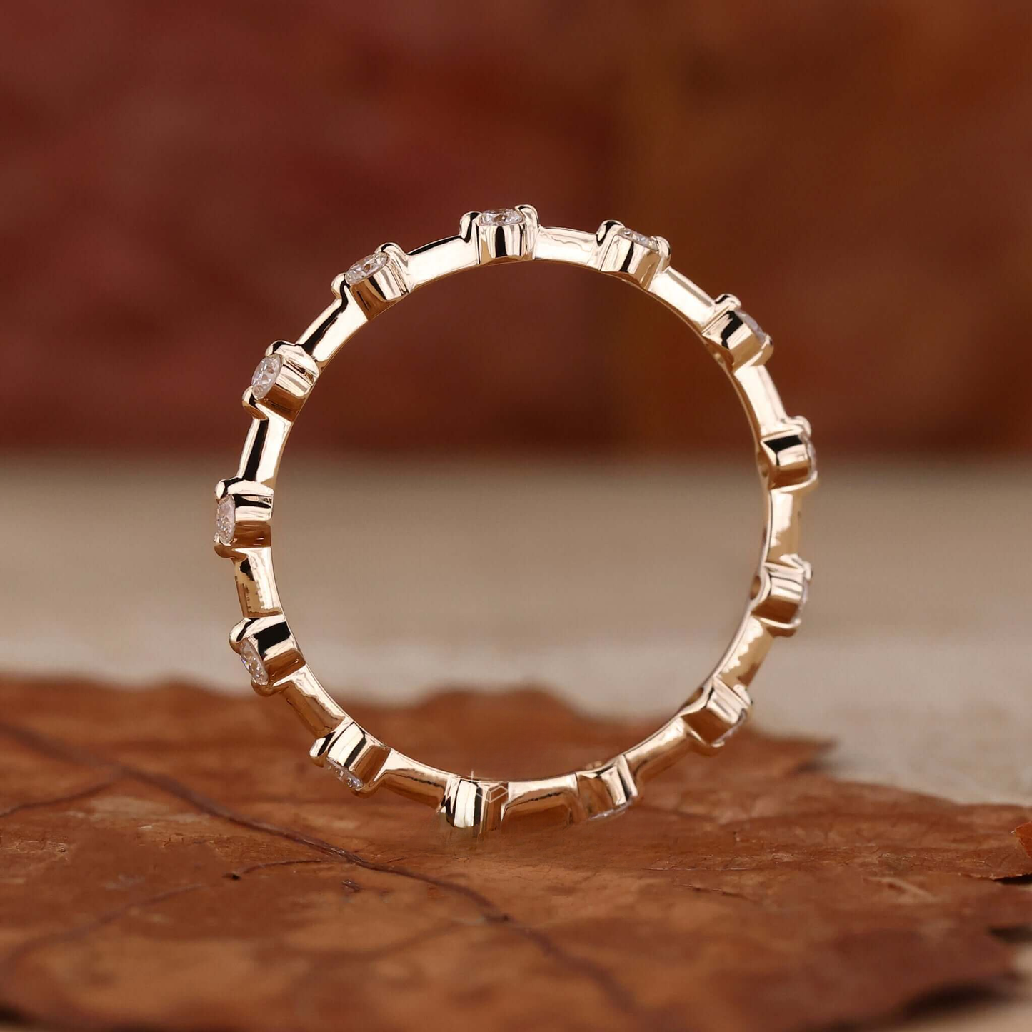 Floating Bubble Diamond Wedding Band, Round Lab Grown Diamond Band