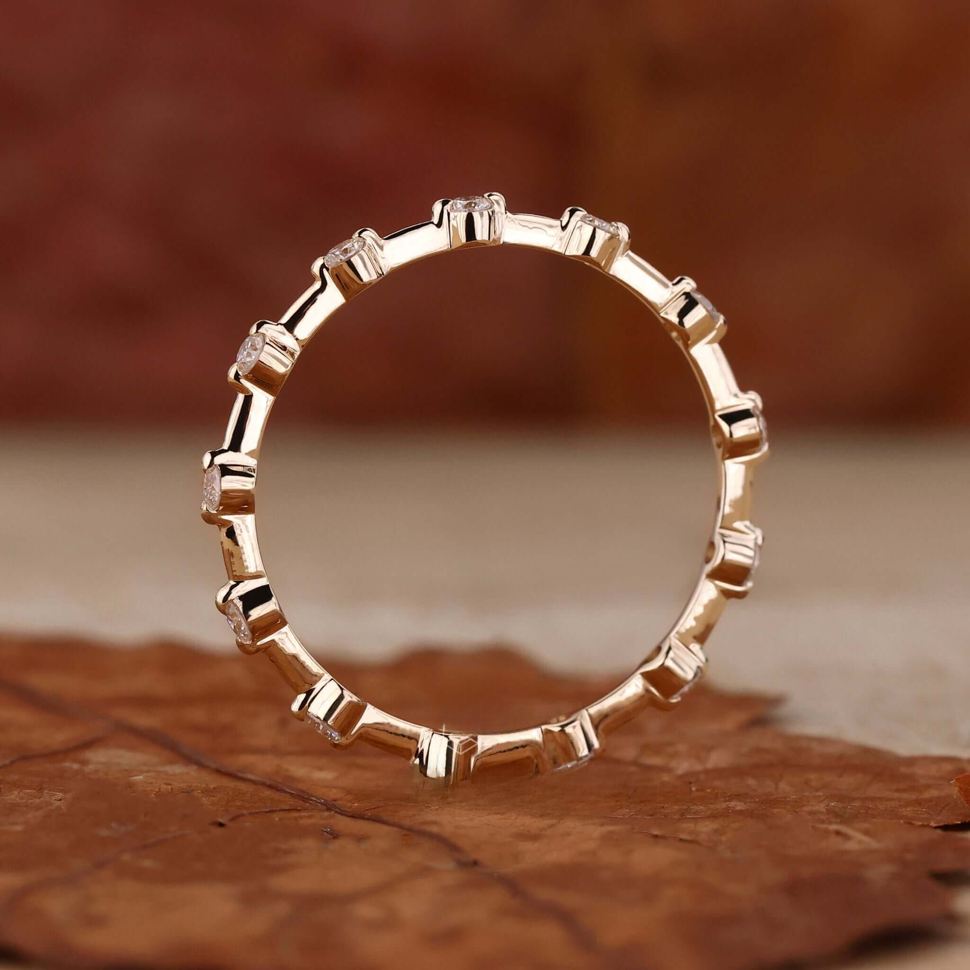 Floating Bubble Diamond Wedding Band, Round Lab Grown Diamond Band