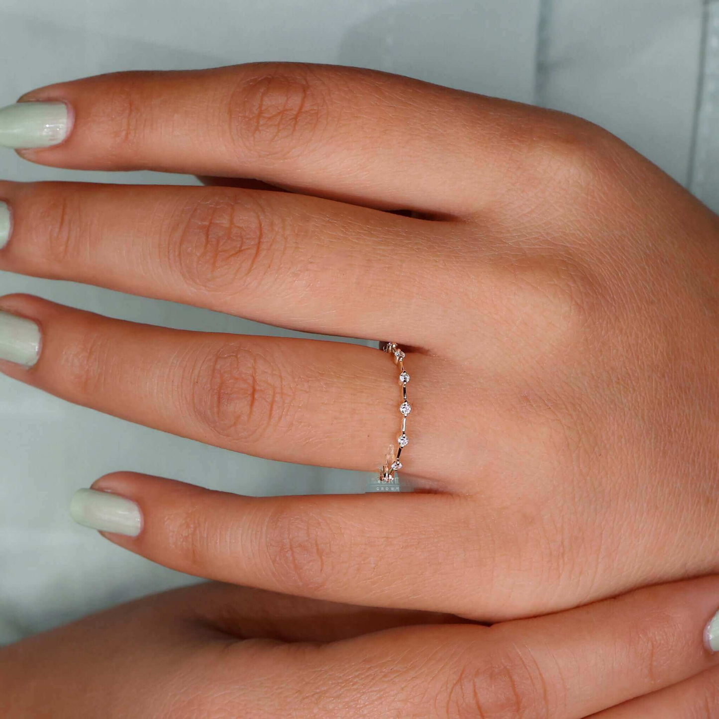 Floating Bubble Diamond Wedding Band, Round Lab Grown Diamond Band