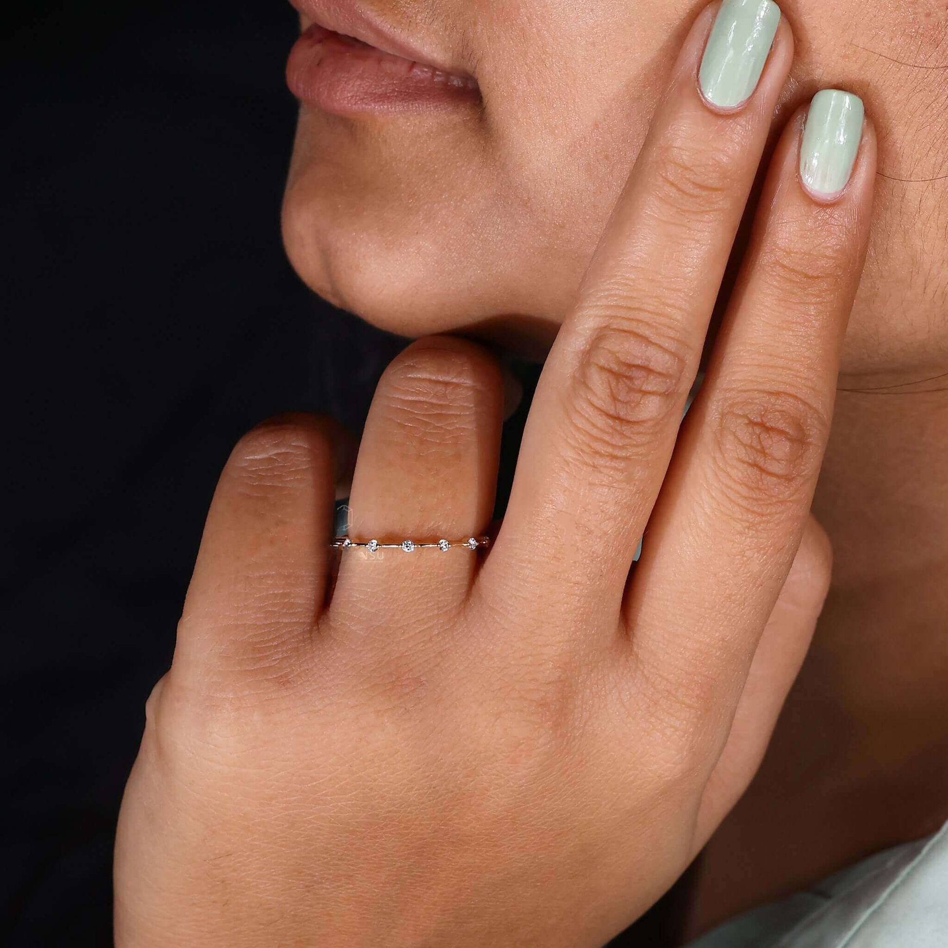 Floating Bubble Diamond Wedding Band, Round Lab Grown Diamond Band