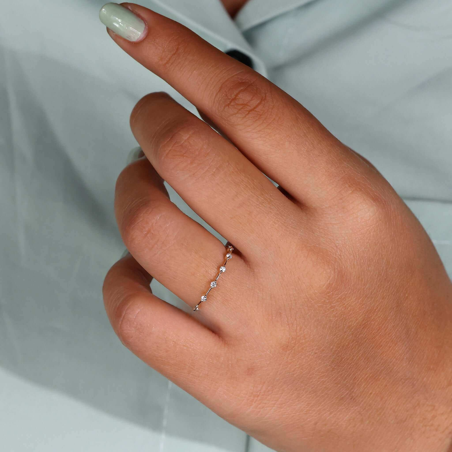 Floating Bubble Diamond Wedding Band, Round Lab Grown Diamond Band