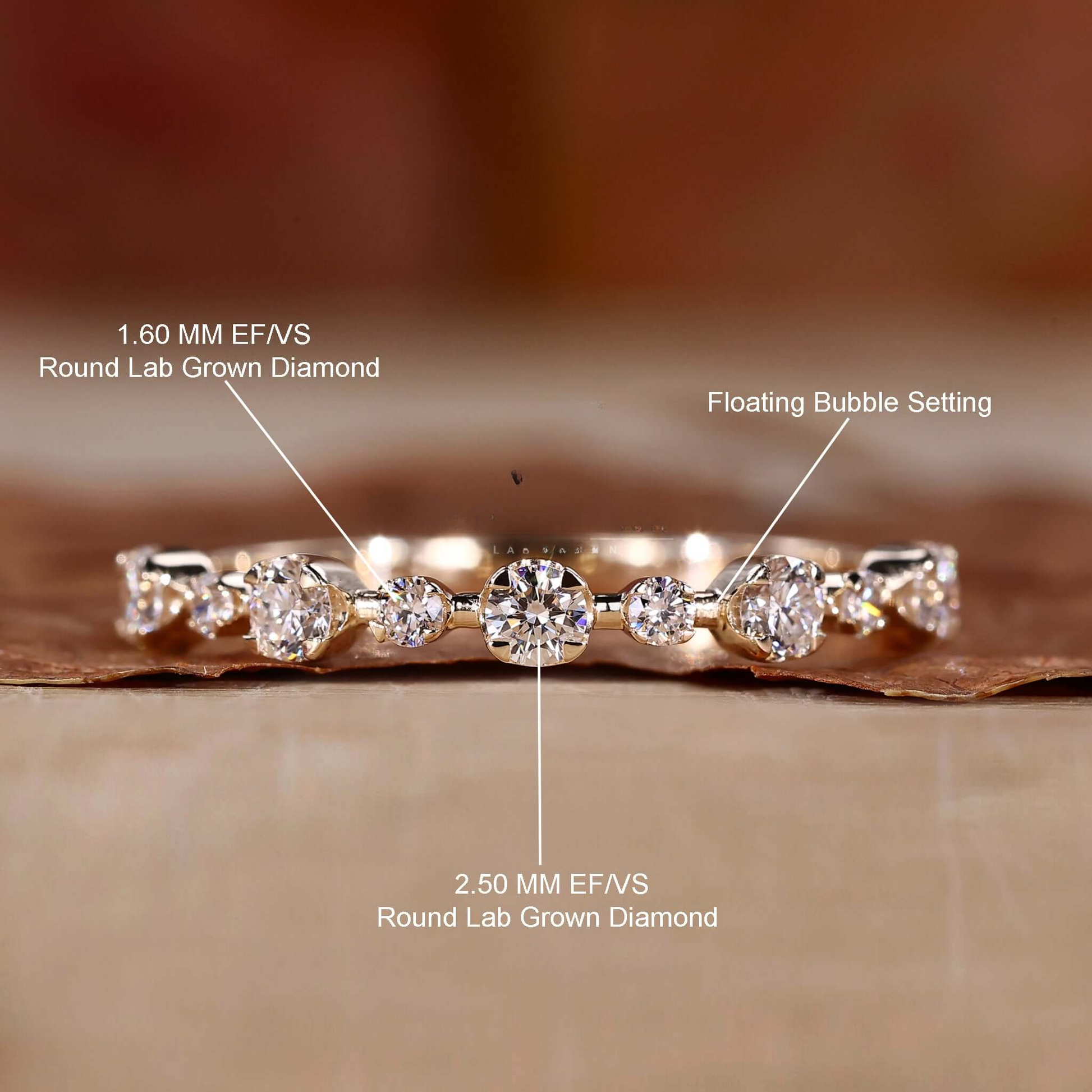 Round Lab-Grown Diamond Wedding Band – Floating Bubble Eternity Ring for Women