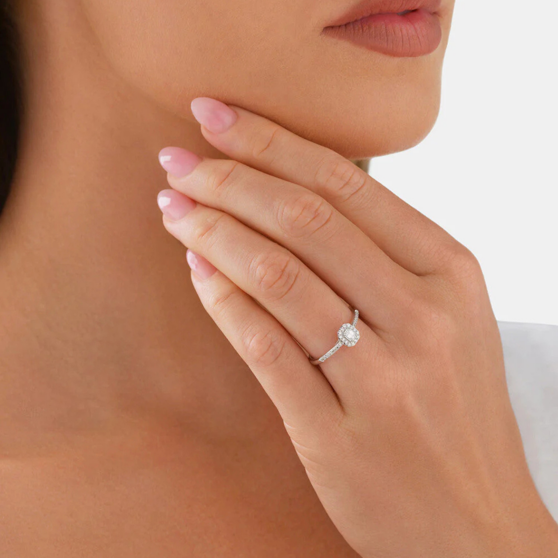 Halo Engagement Ring with .20TW of Diamonds in 10k White Gold