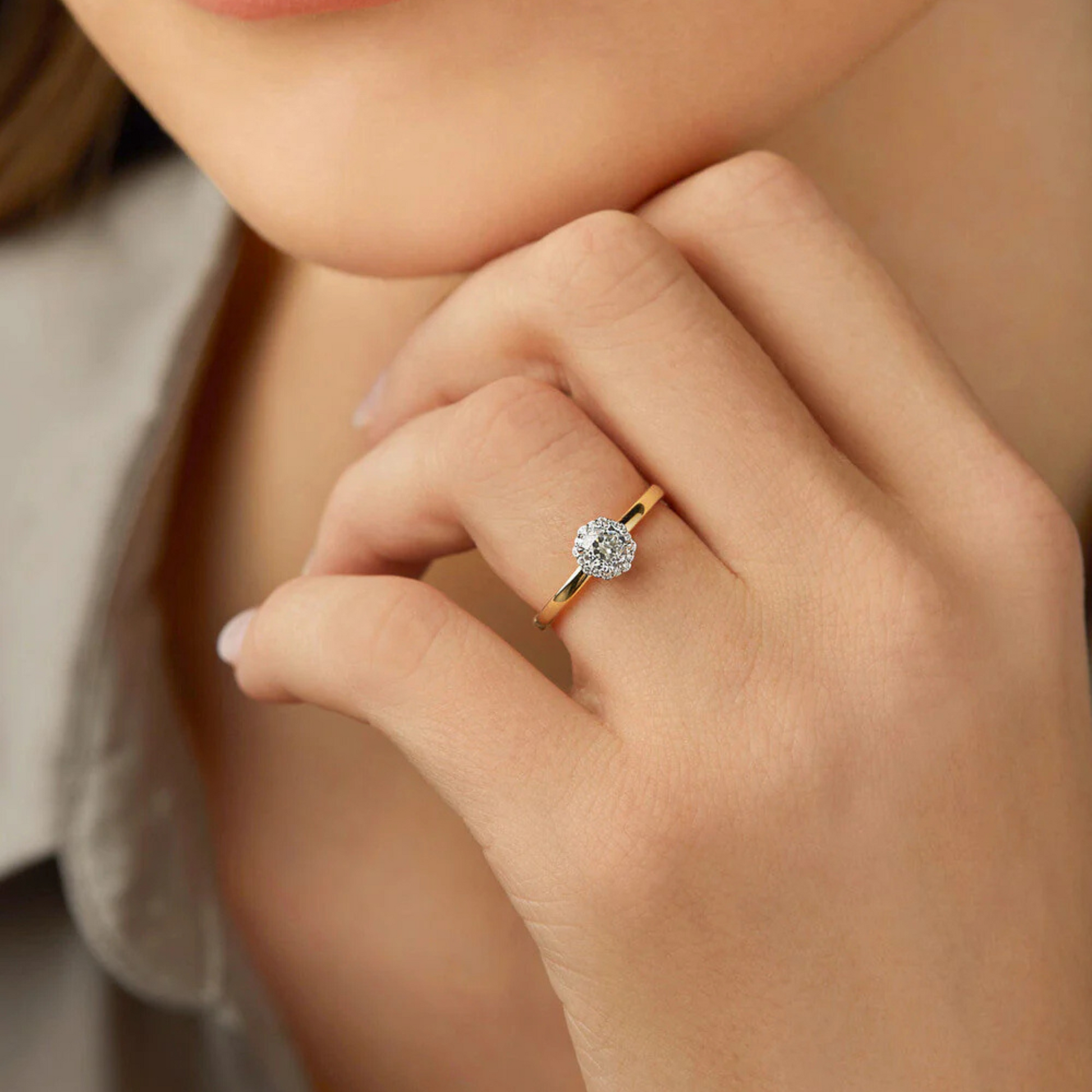 Halo Engagement Ring with 0.50 Carat TW of Diamonds in 14kt Yellow & White Gold