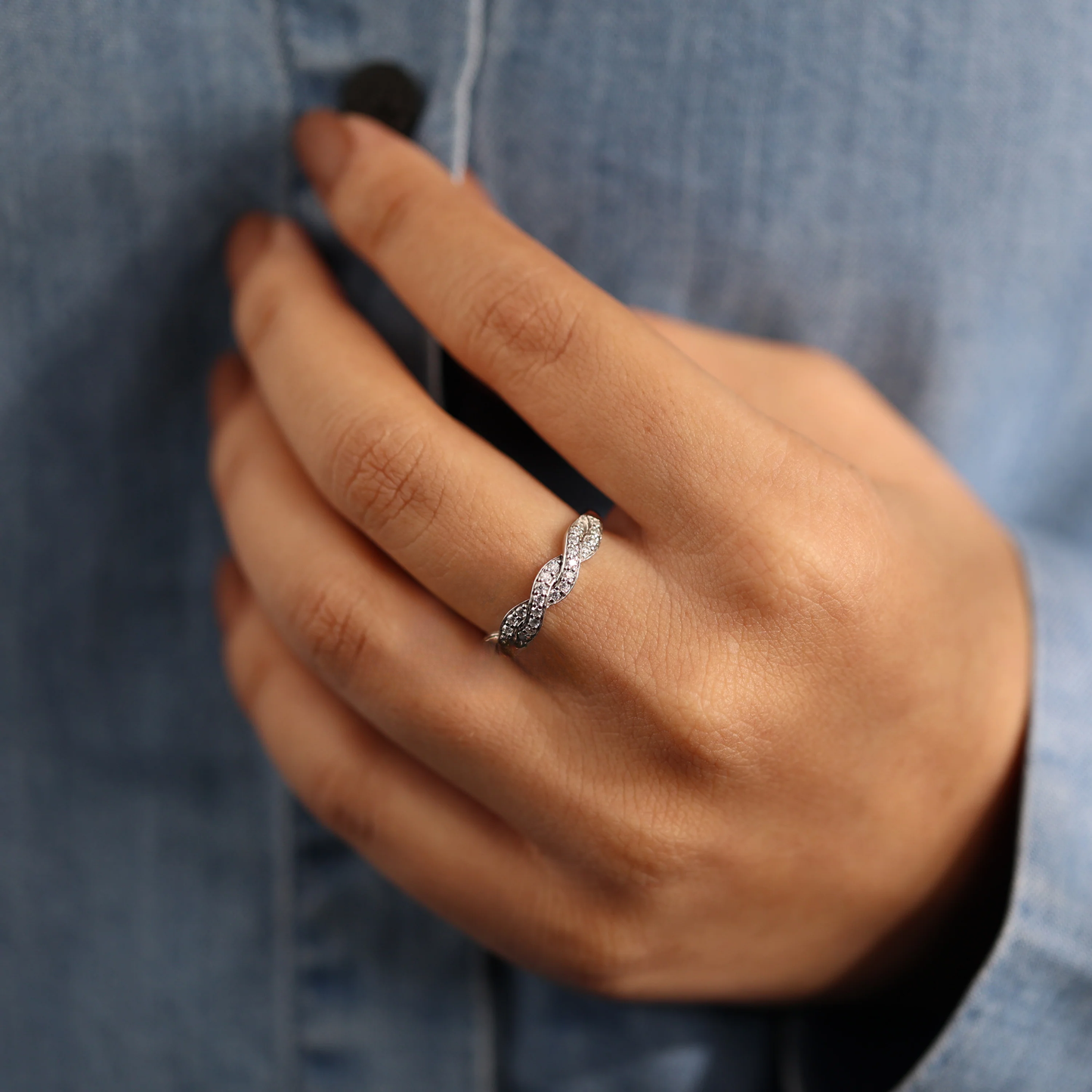 Infinity Twisted Pave Set EF/VVS Lab Created Diamond Band, Round Brilliant Cut Eternity Wedding Band