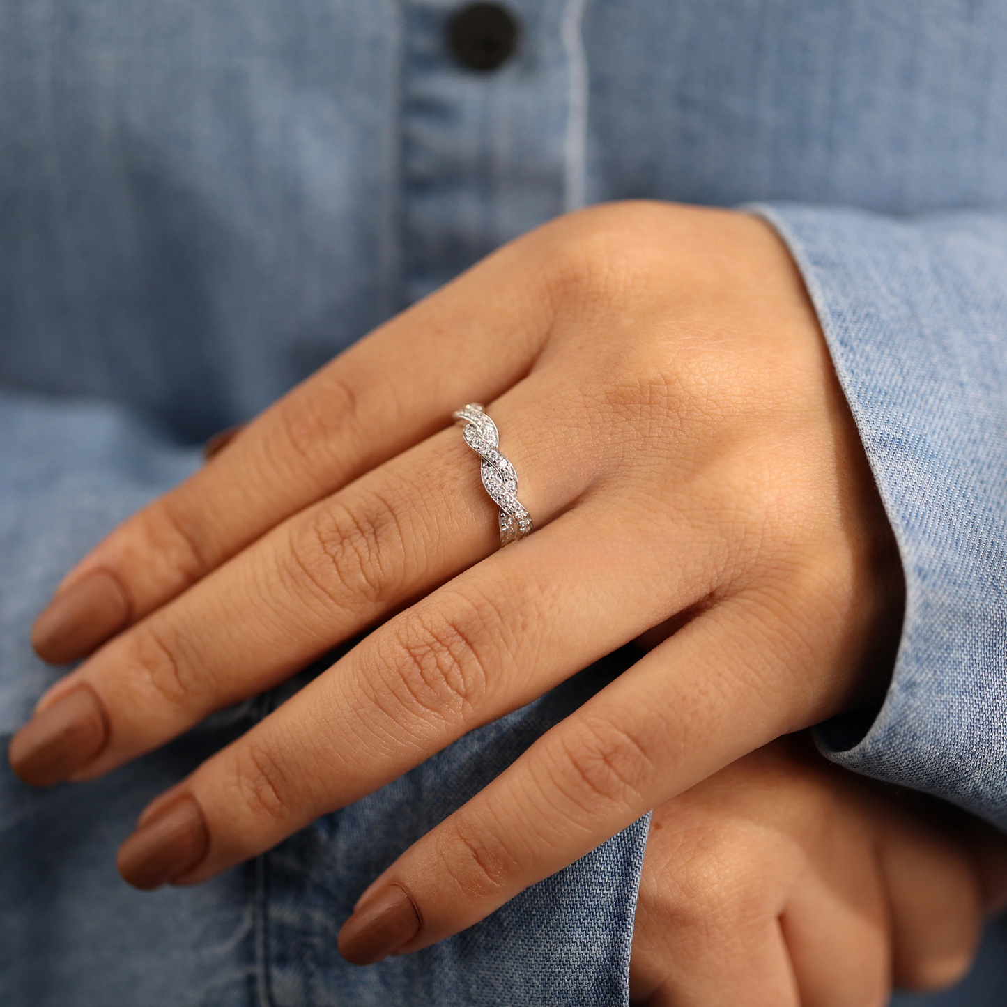 Infinity Twisted Pave Set EF/VVS Lab Created Diamond Band, Round Brilliant Cut Eternity Wedding Band