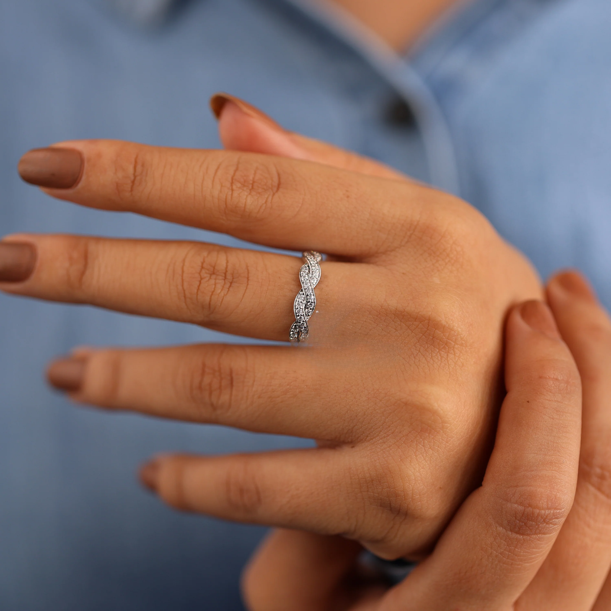 Infinity Twisted Pave Set EF/VVS Lab Created Diamond Band, Round Brilliant Cut Eternity Wedding Band