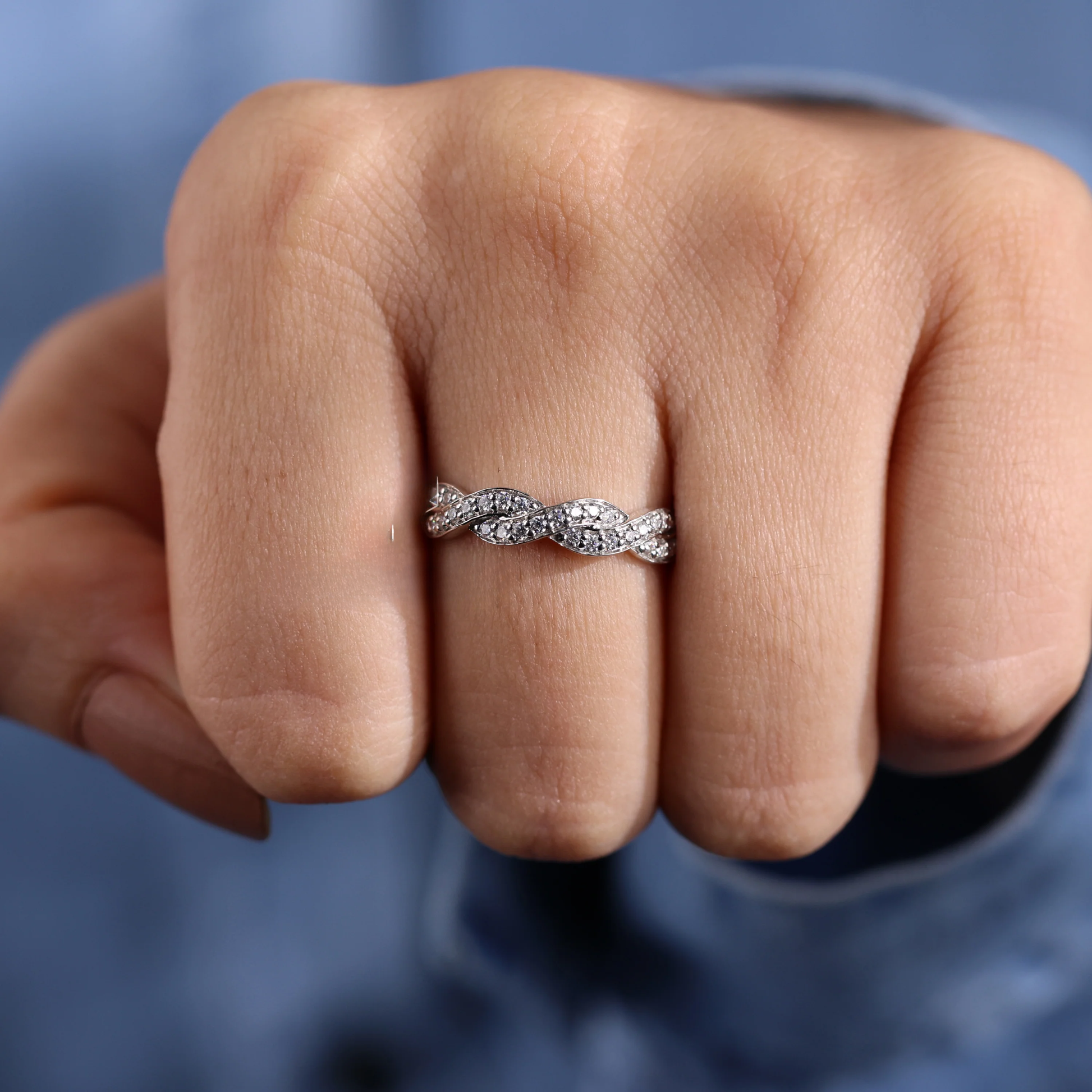 Infinity Twisted Pave Set EF/VVS Lab Created Diamond Band, Round Brilliant Cut Eternity Wedding Band