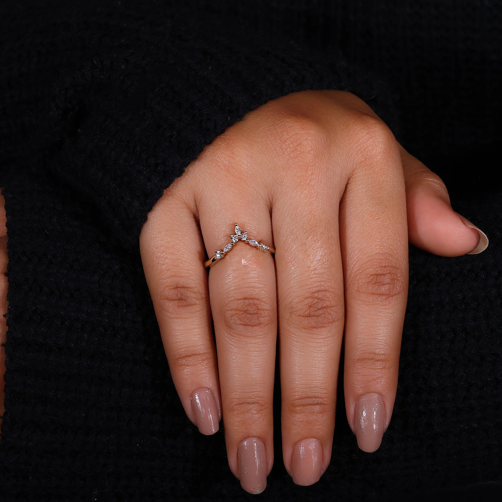 Marquise And Round Wedding Band - Tiara band