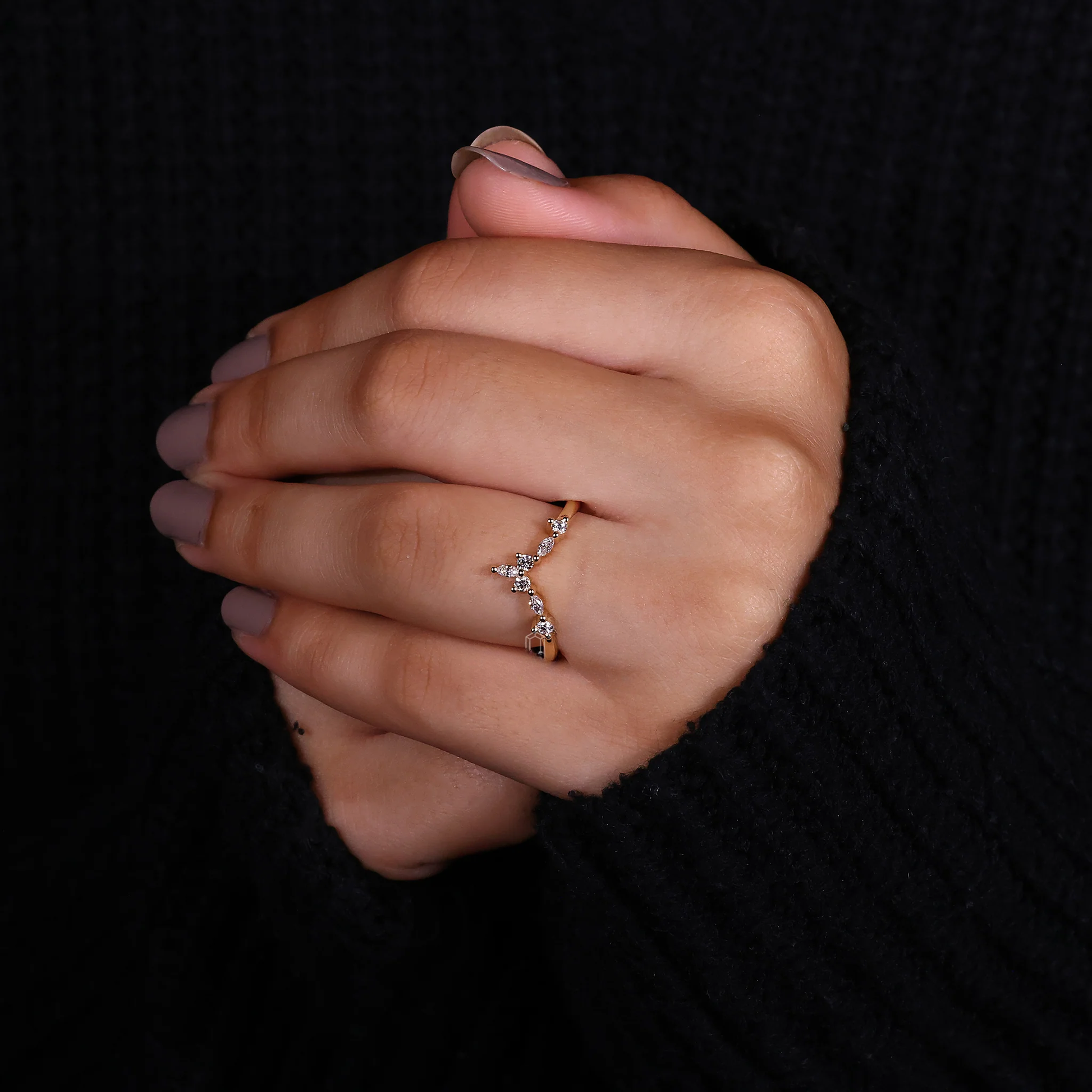 Marquise And Round Wedding Band - Tiara band