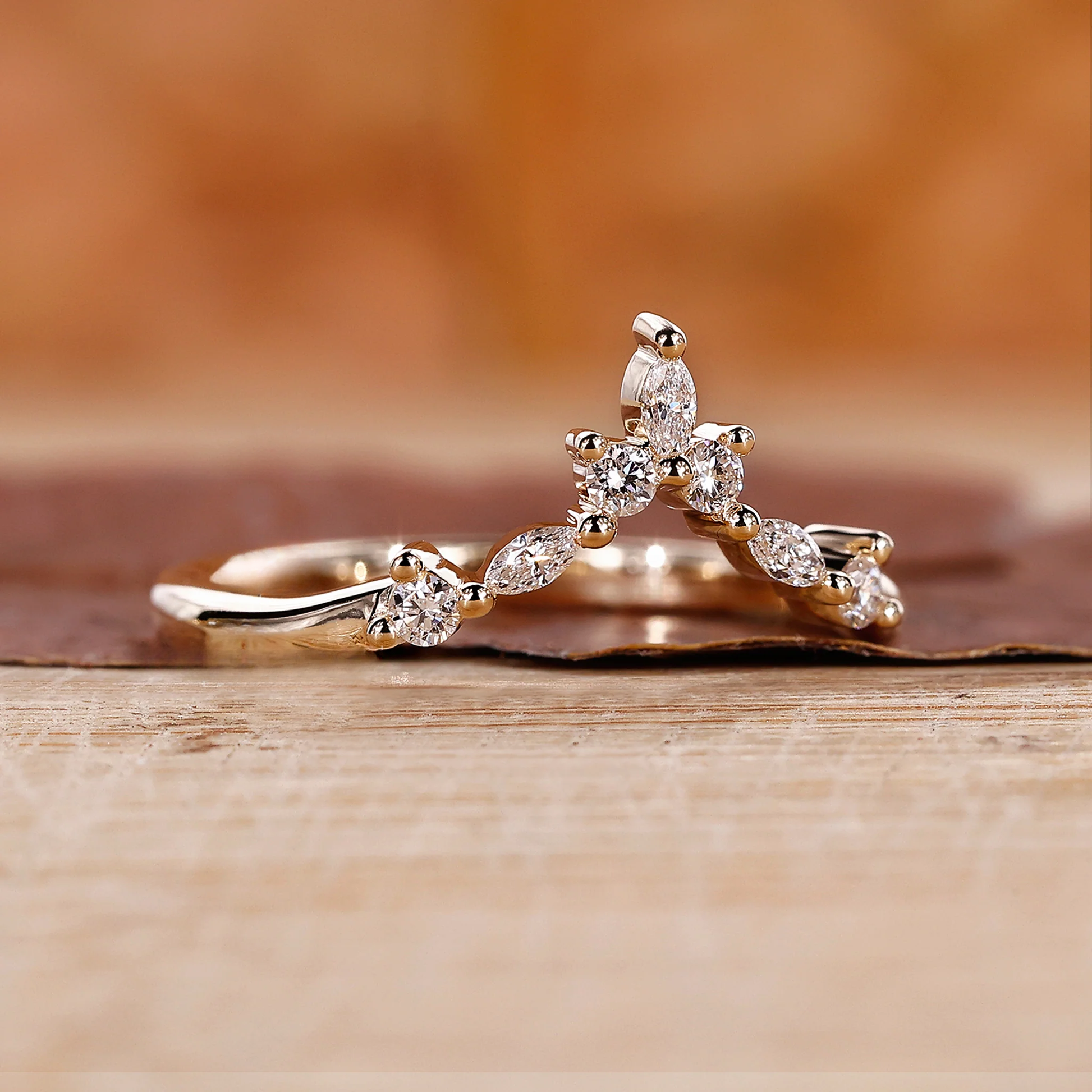 Marquise And Round Wedding Band - Tiara band