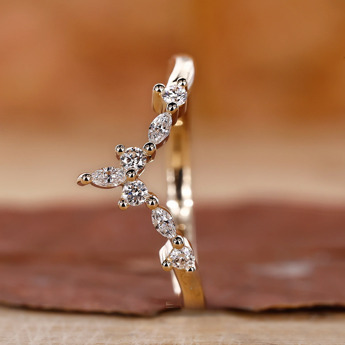 Marquise And Round Wedding Band - Tiara band