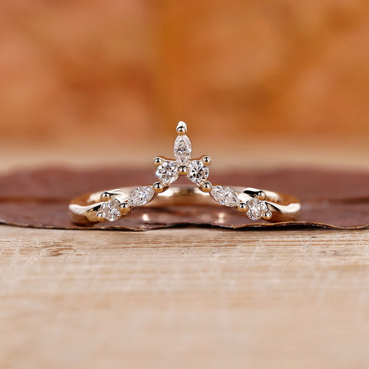 Marquise And Round Wedding Band - Tiara band