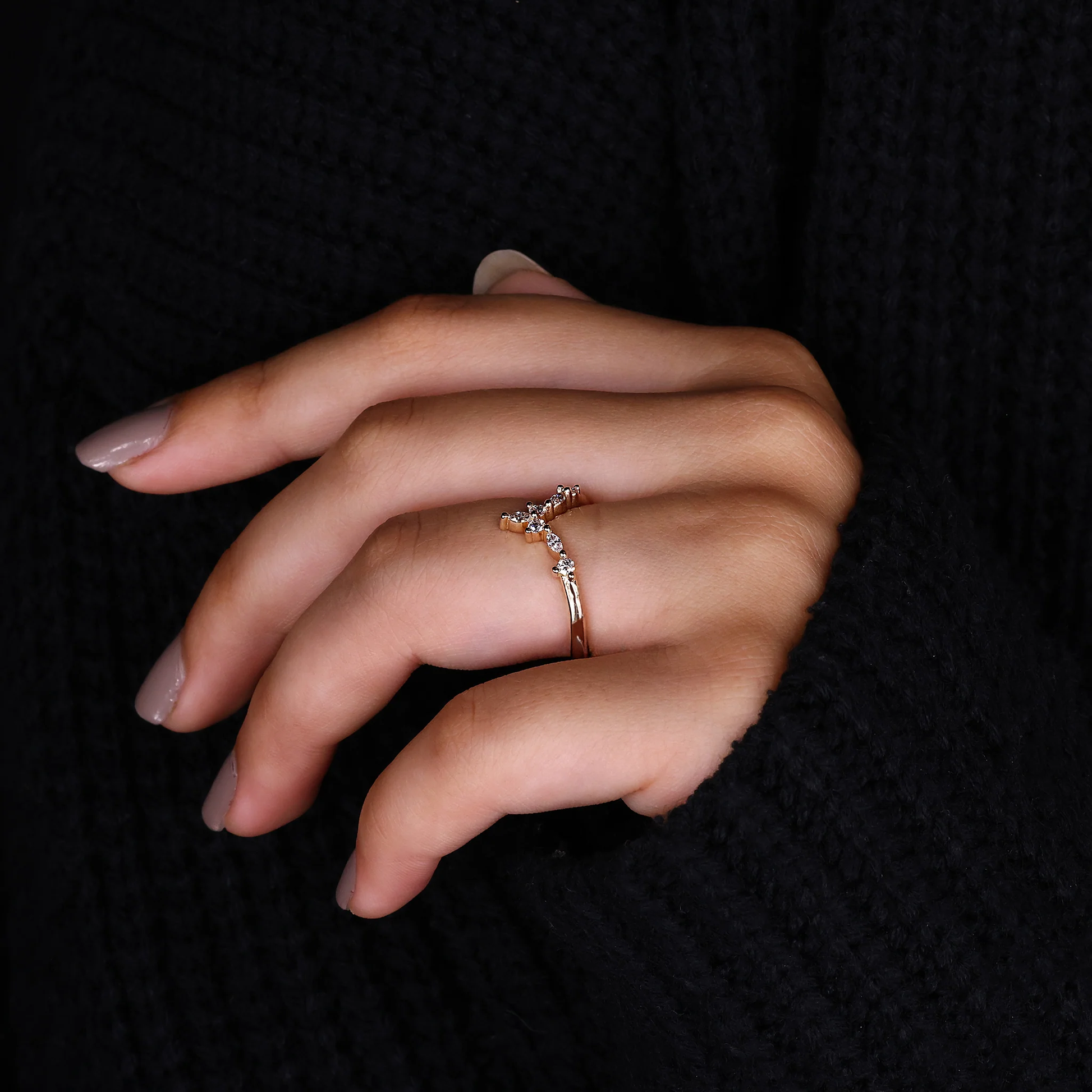 Marquise And Round Wedding Band - Tiara band