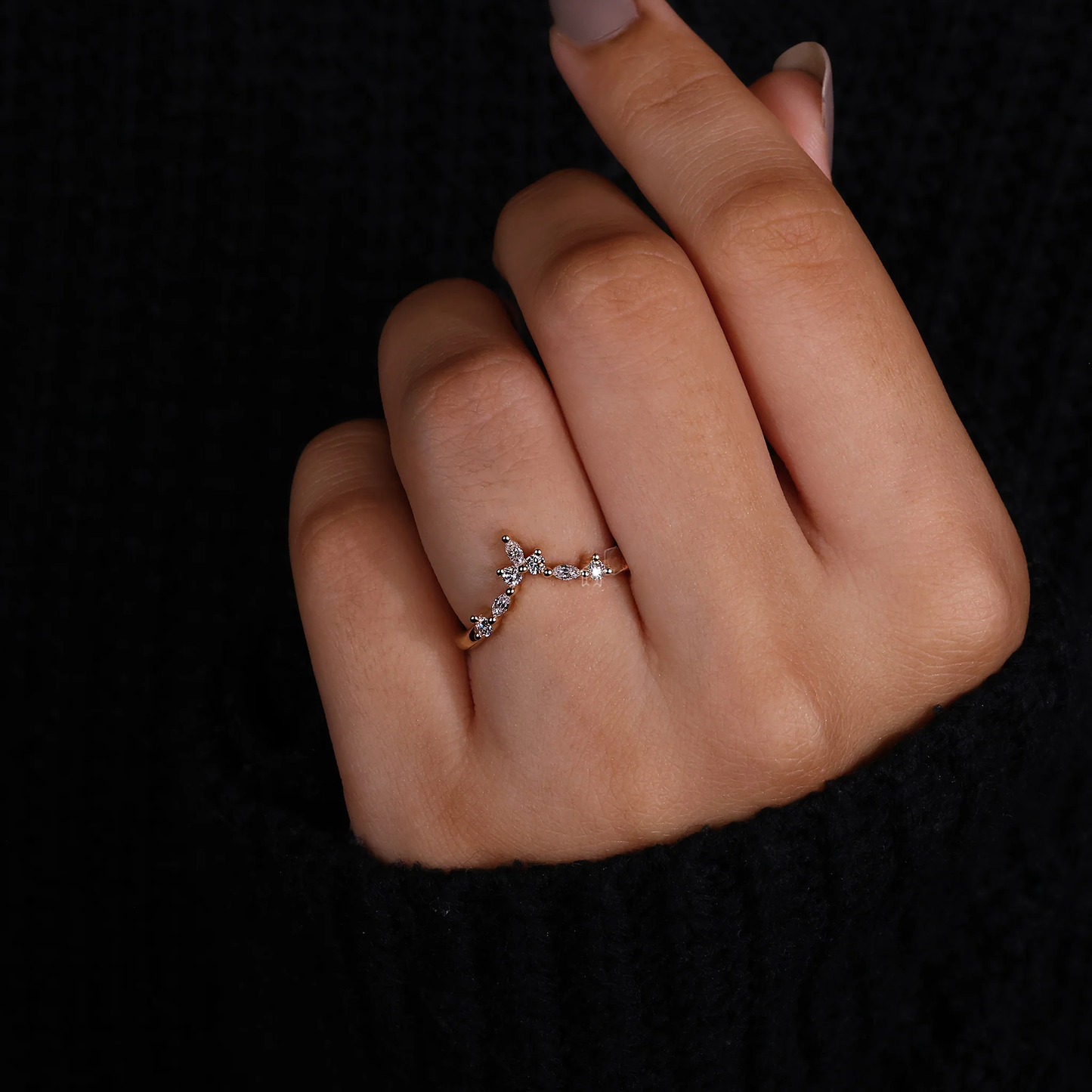 Marquise And Round Wedding Band - Tiara band