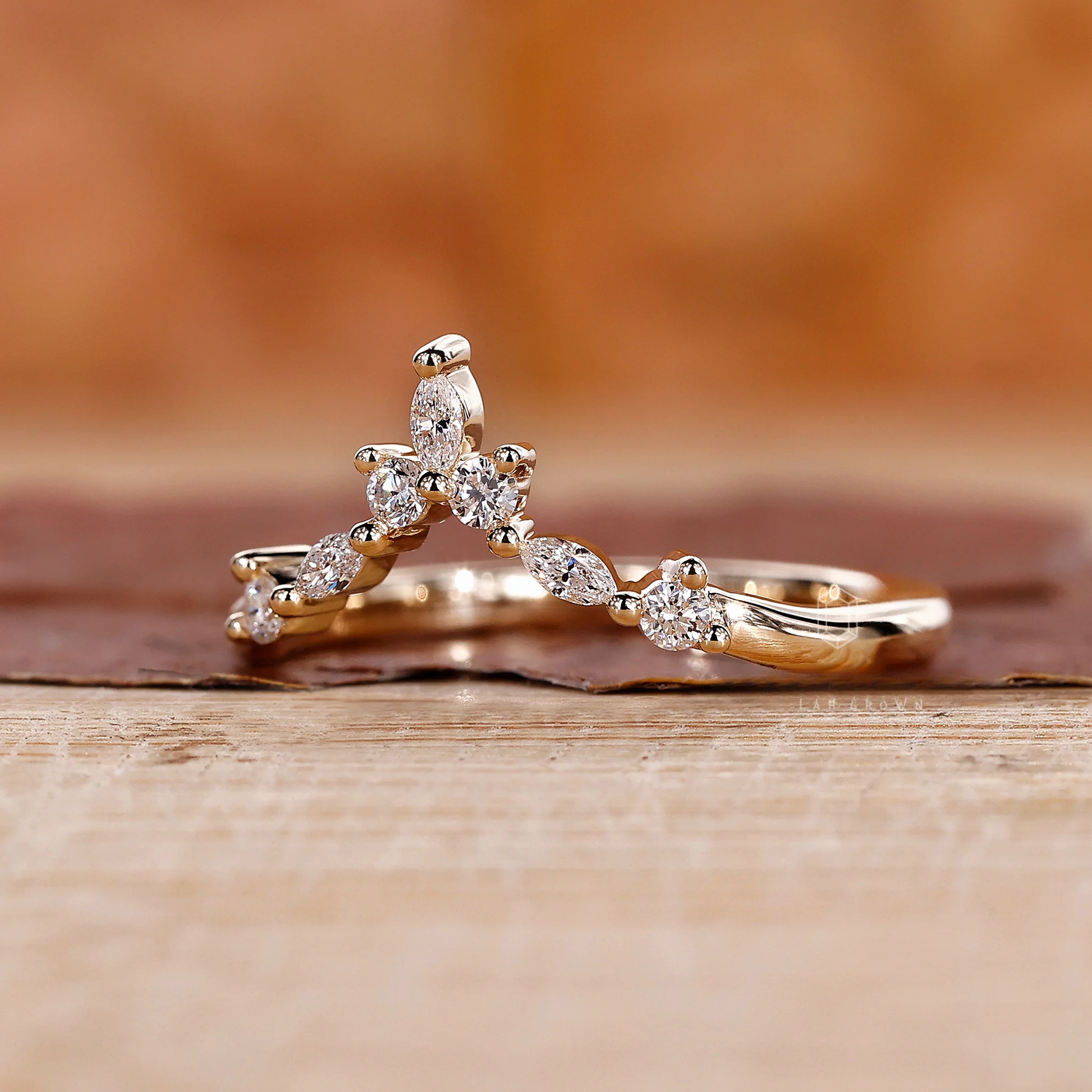 Marquise And Round Wedding Band - Tiara band