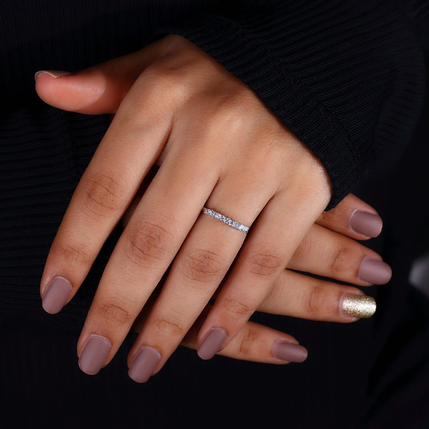 Marquise Cut Lab Created Diamond Wedding Band for Women