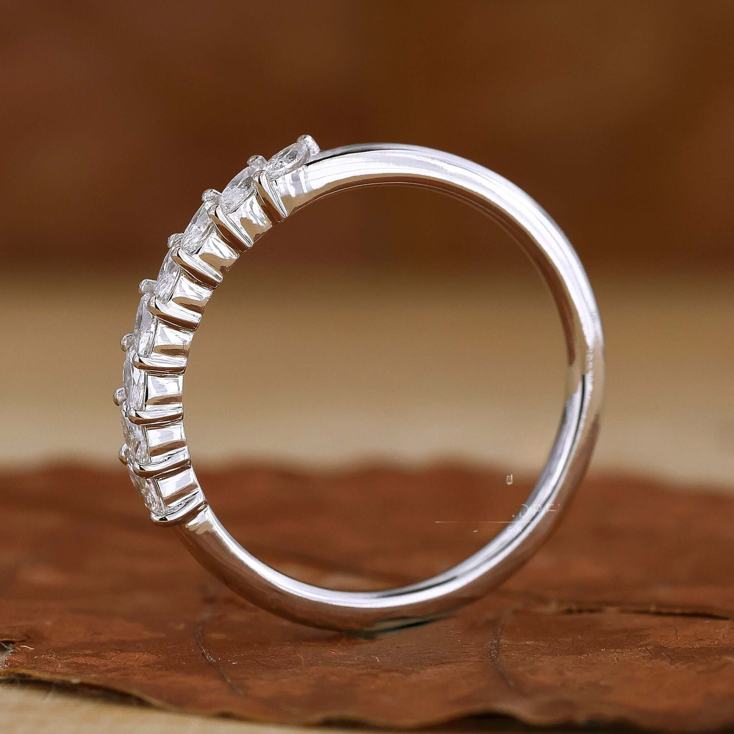 Marquise Cut Lab Created Diamond Wedding Band for Women