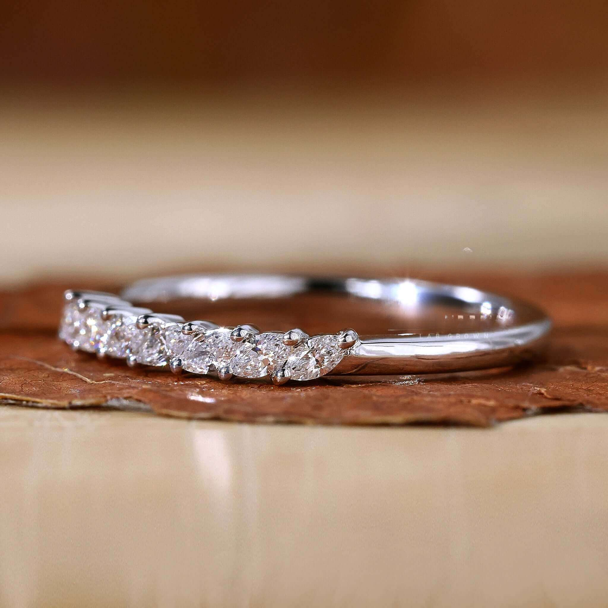 Marquise Cut Lab Created Diamond Wedding Band for Women