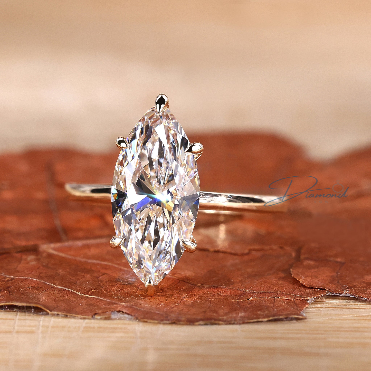 Marquise Solitaire Ring - Gold Solitaire Style