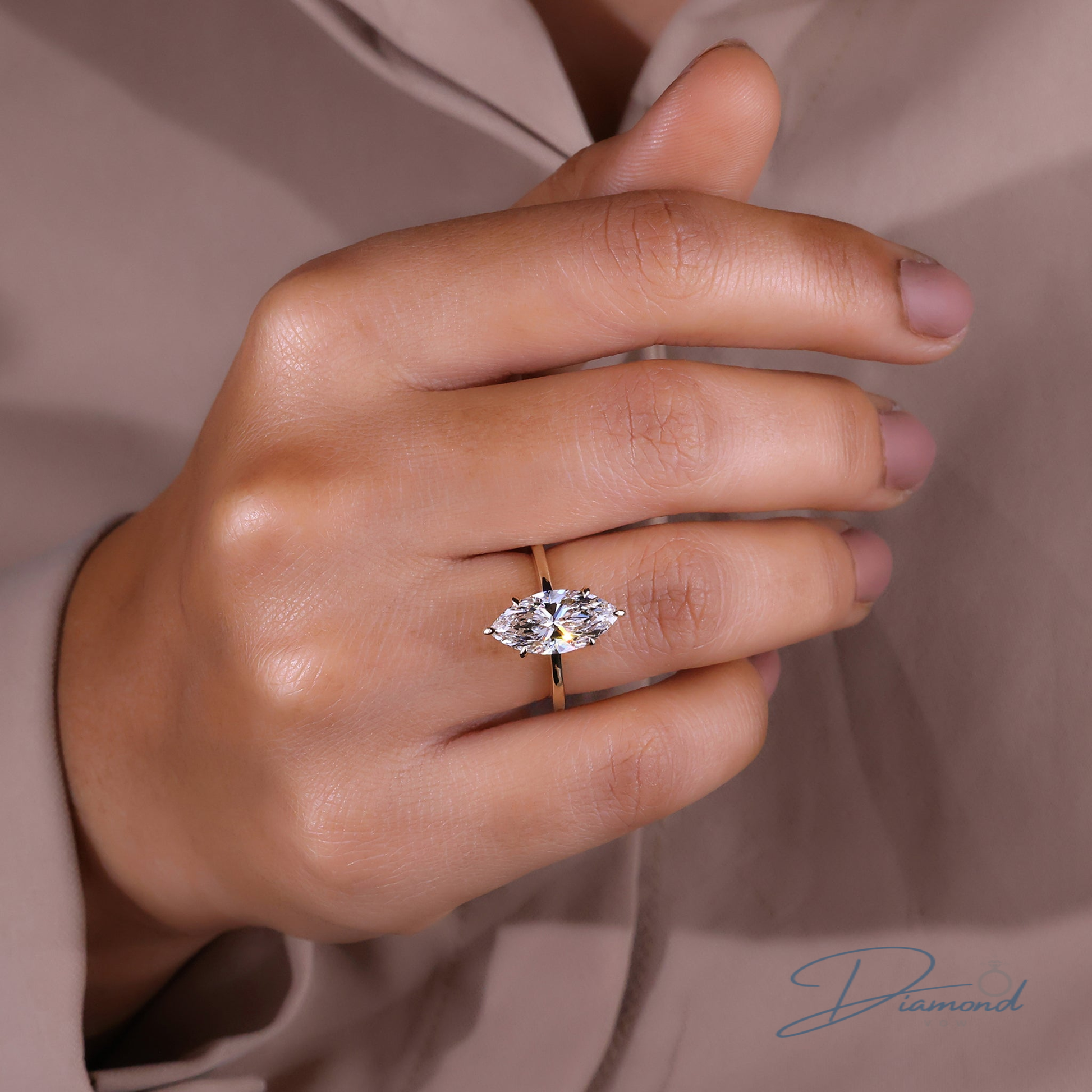 Marquise Solitaire Ring - Gold Solitaire Style