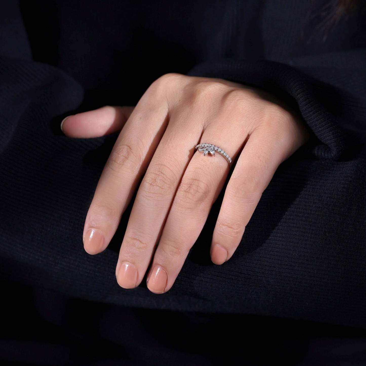 Marquise Shaped Lab-Created Diamond Ring – Tiara Style Wedding Band