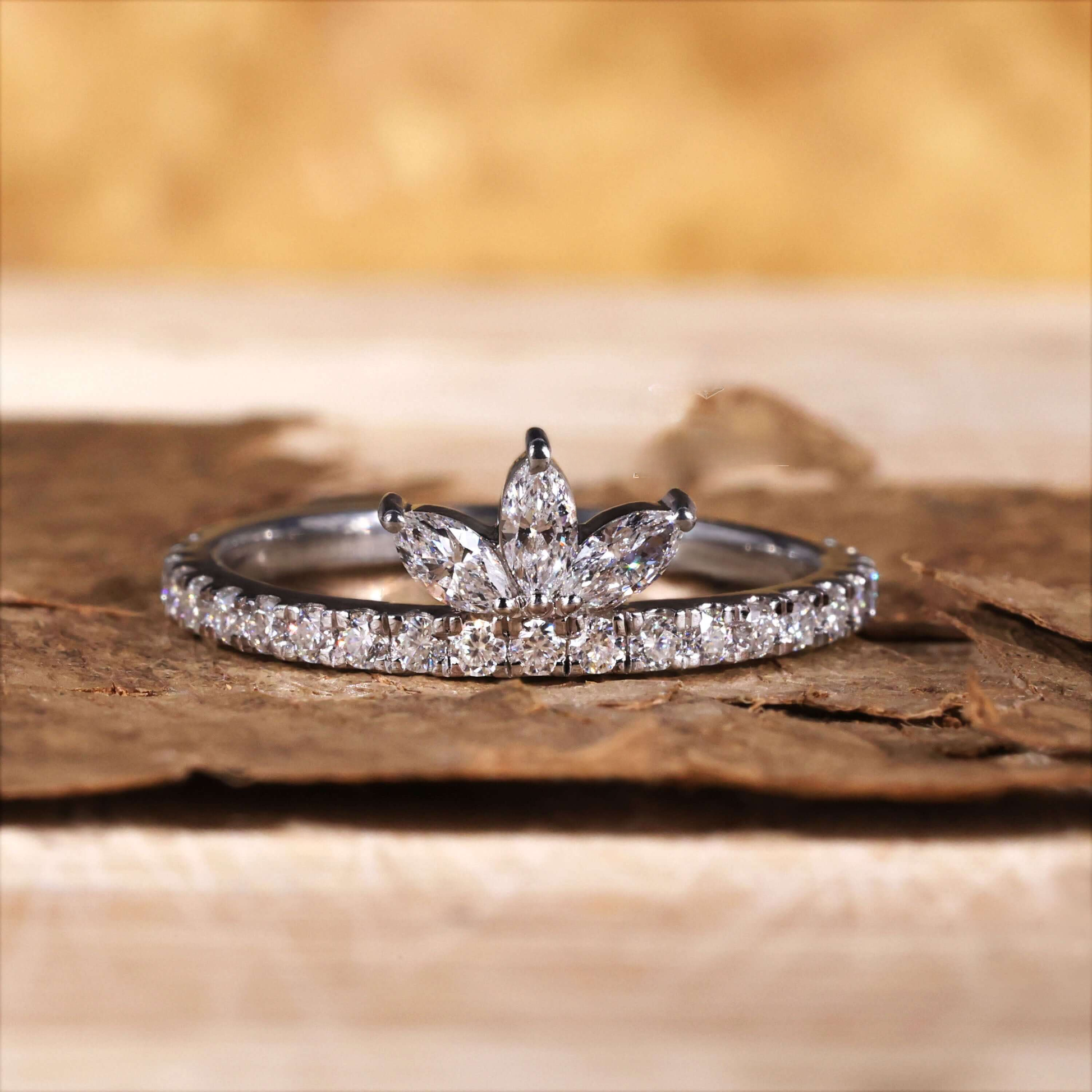 Marquise Shaped Lab-Created Diamond Ring – Tiara Style Wedding Band