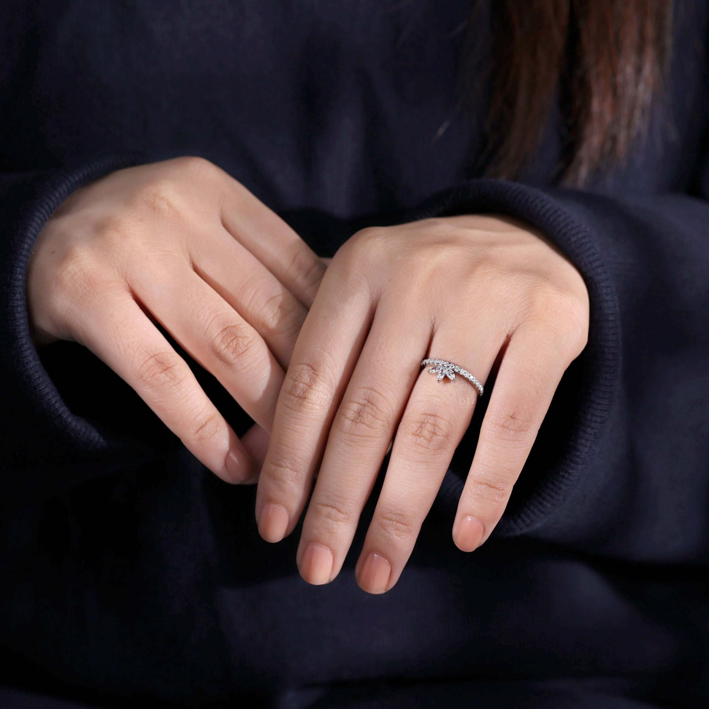 Marquise Shaped Lab-Created Diamond Ring – Tiara Style Wedding Band