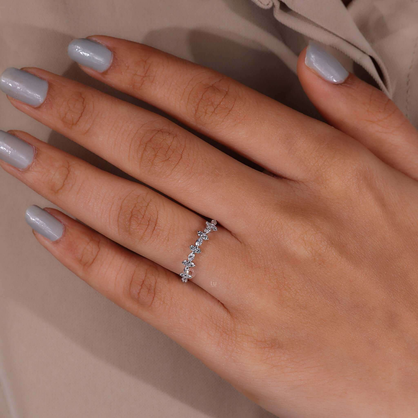 Marquise and Round Cut Lab Grown Diamond Curved Wedding Band