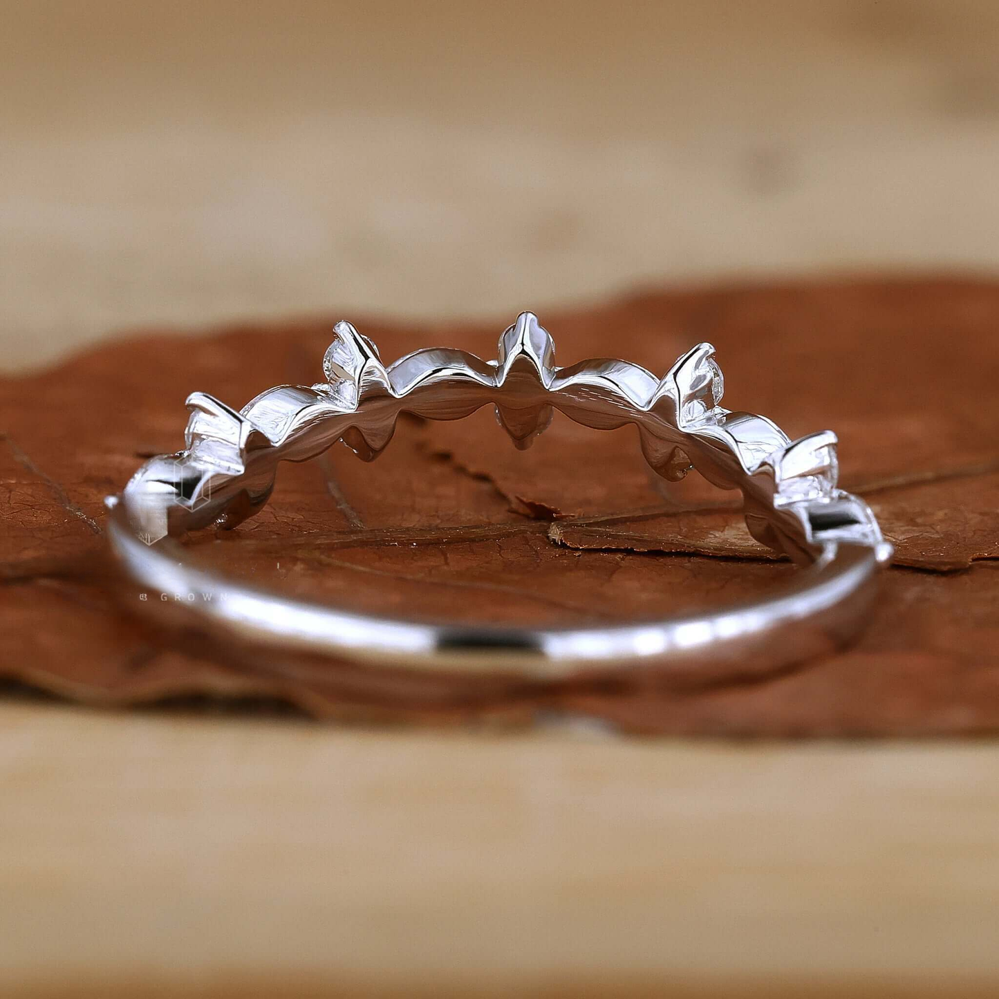 Marquise and Round Cut Lab Grown Diamond Curved Wedding Band