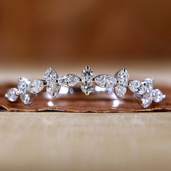 Marquise and Round Cut Lab Grown Diamond Curved Wedding Band