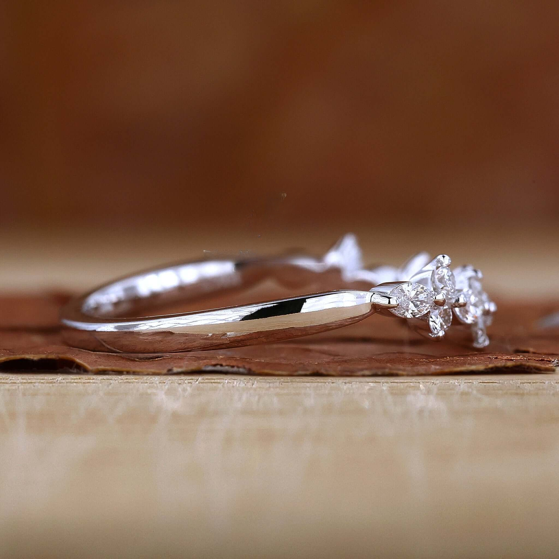 Marquise and Round Cut Lab Grown Diamond Curved Wedding Band