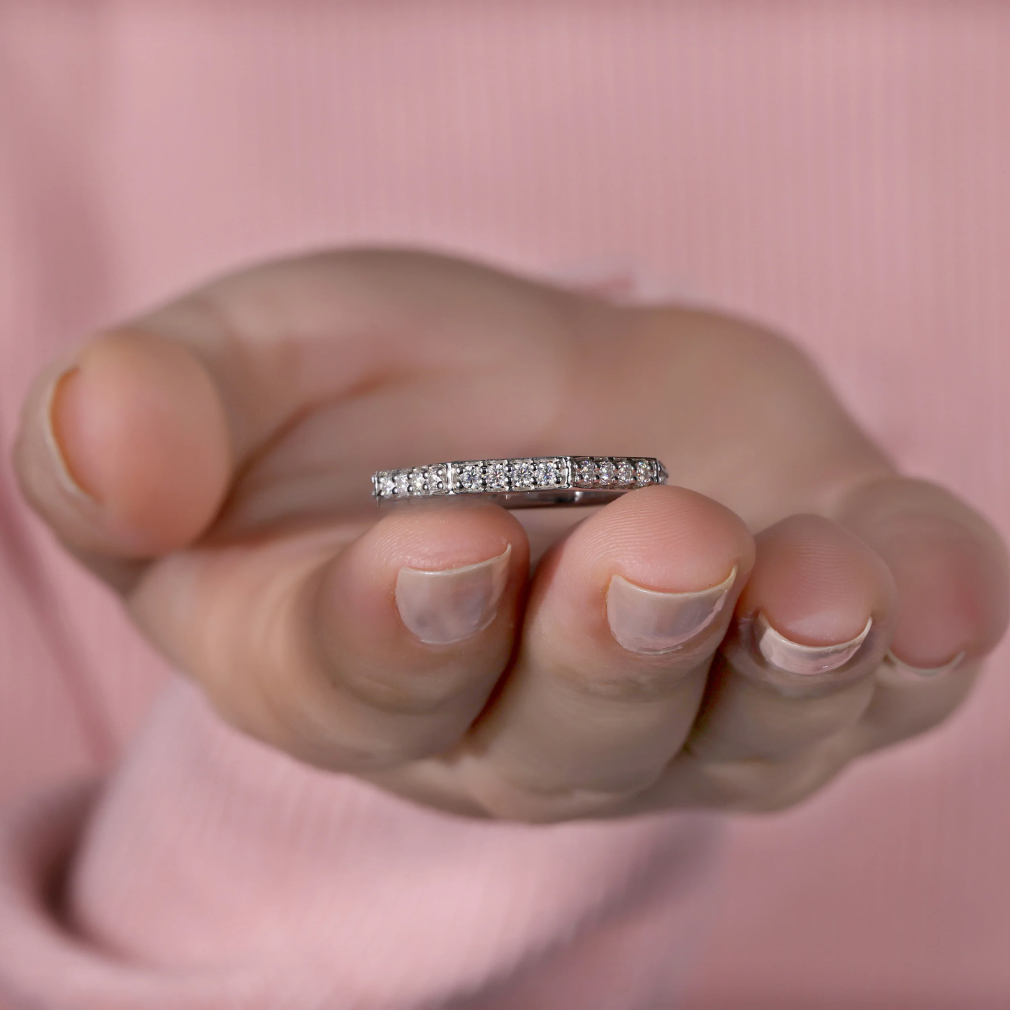 Round Brilliant Cut Lab Grown Diamond Wedding Band, Octagon Shape Band, Stackable Matching Band