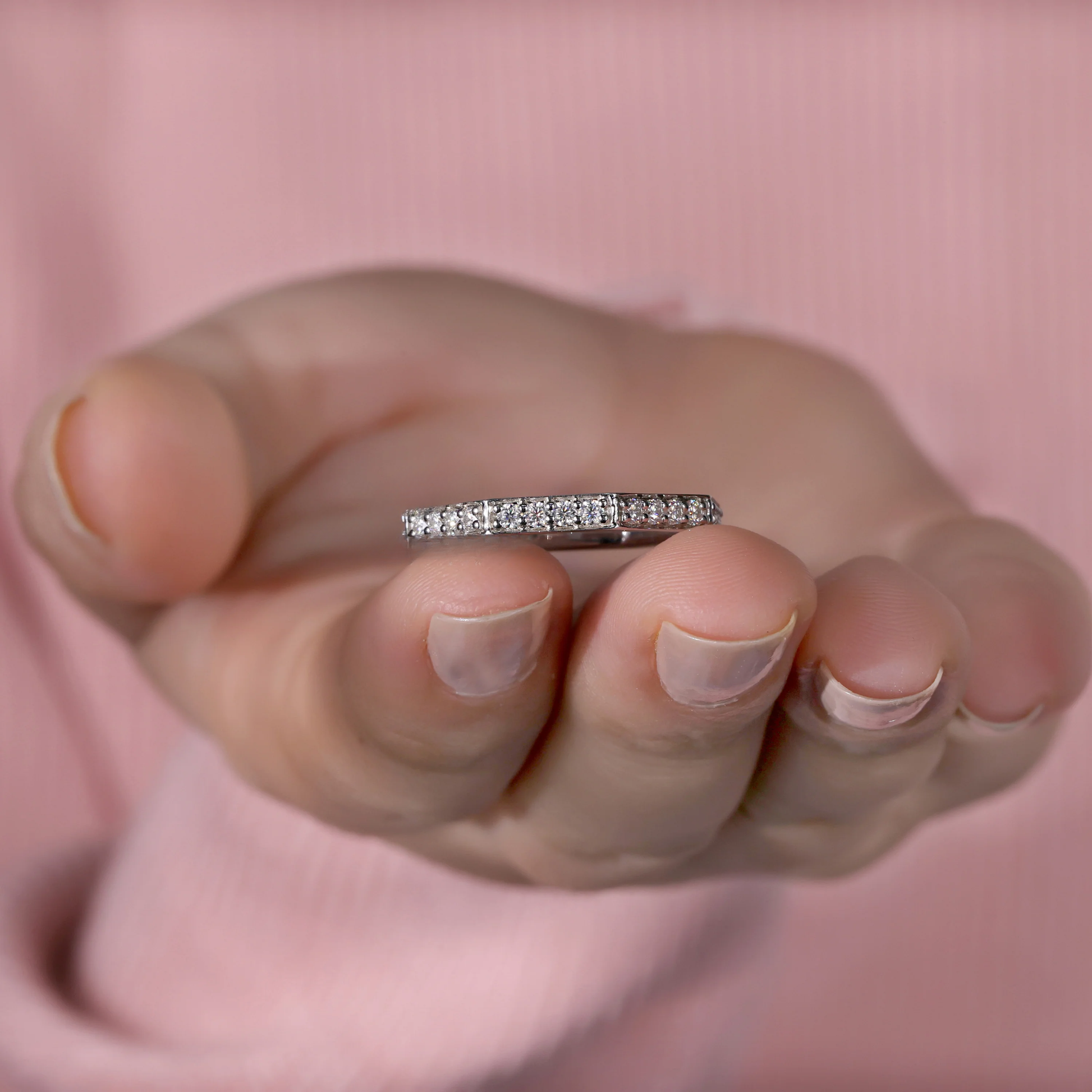 Round Brilliant Cut Lab Grown Diamond Wedding Band, Octagon Shape Band, Stackable Matching Band