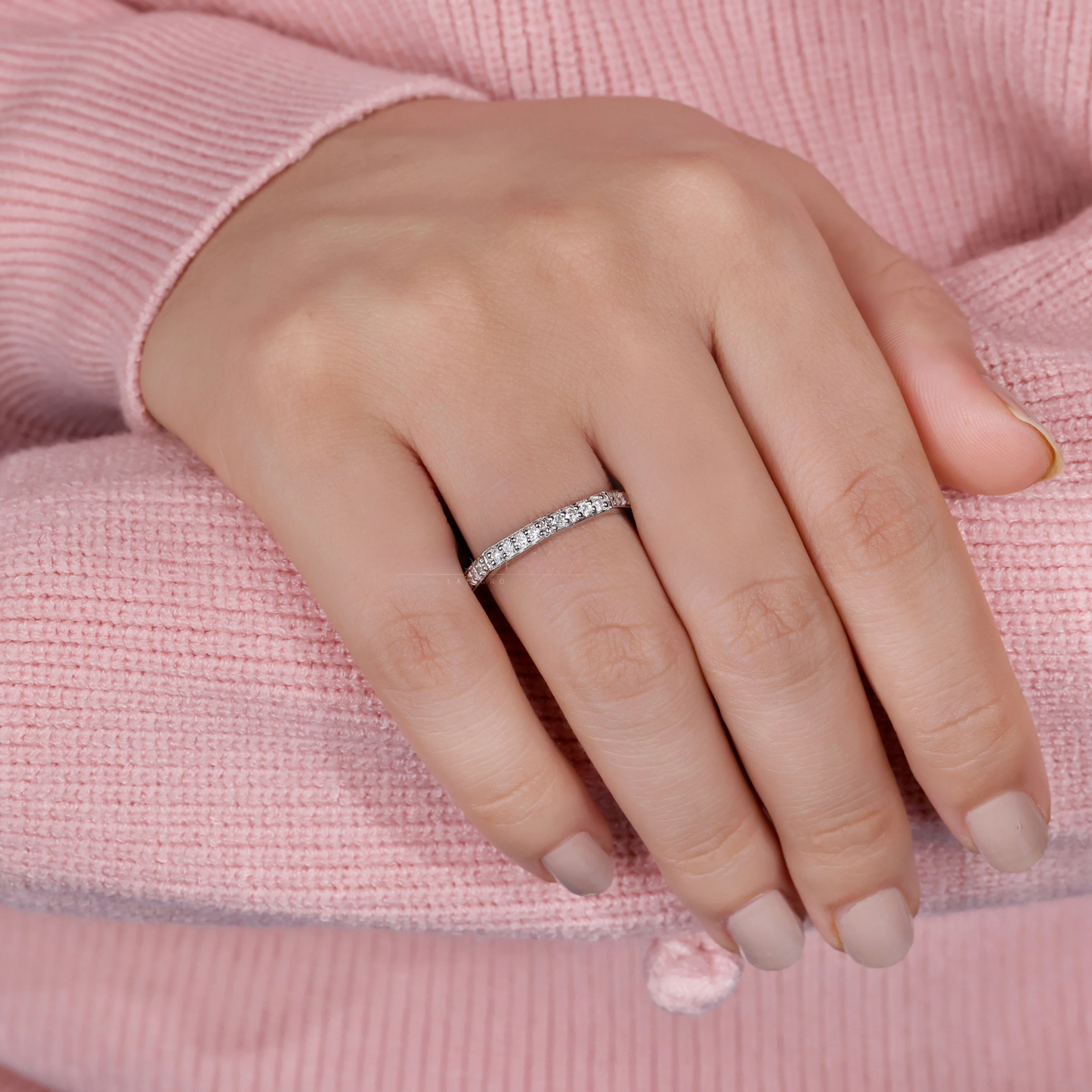 Round Brilliant Cut Lab Grown Diamond Wedding Band, Octagon Shape Band, Stackable Matching Band