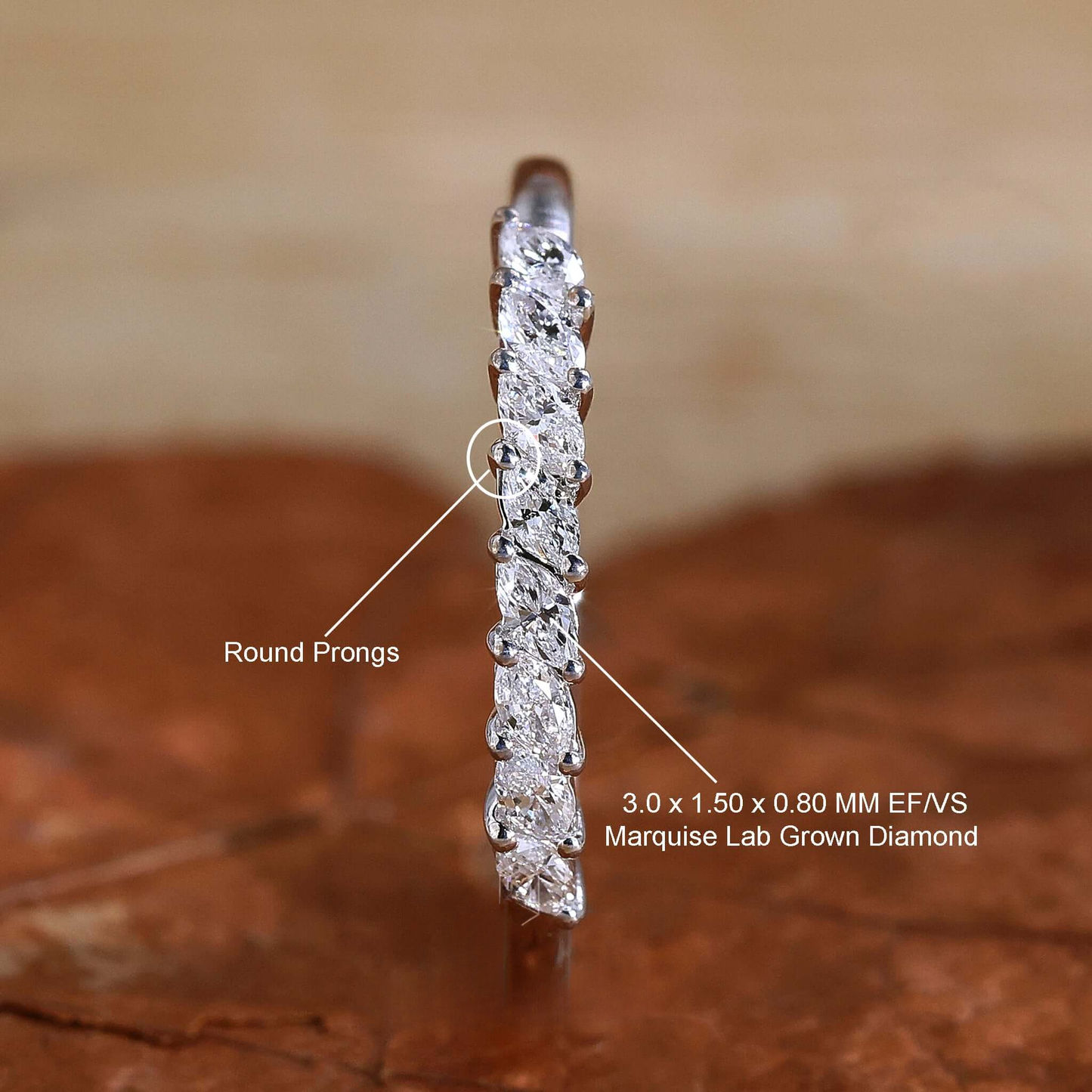 Round Brilliant Cut Lab Grown Diamond Wedding Band, Octagon Shape Band, Stackable Matching Band