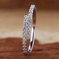 Round Lab Grown Diamond Bypass Setting Minimalist Wedding Band