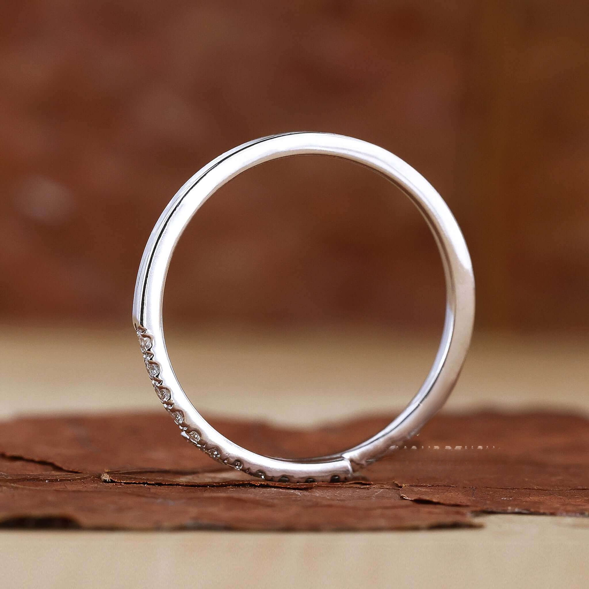 Round Lab Grown Diamond Bypass Setting Minimalist Wedding Band