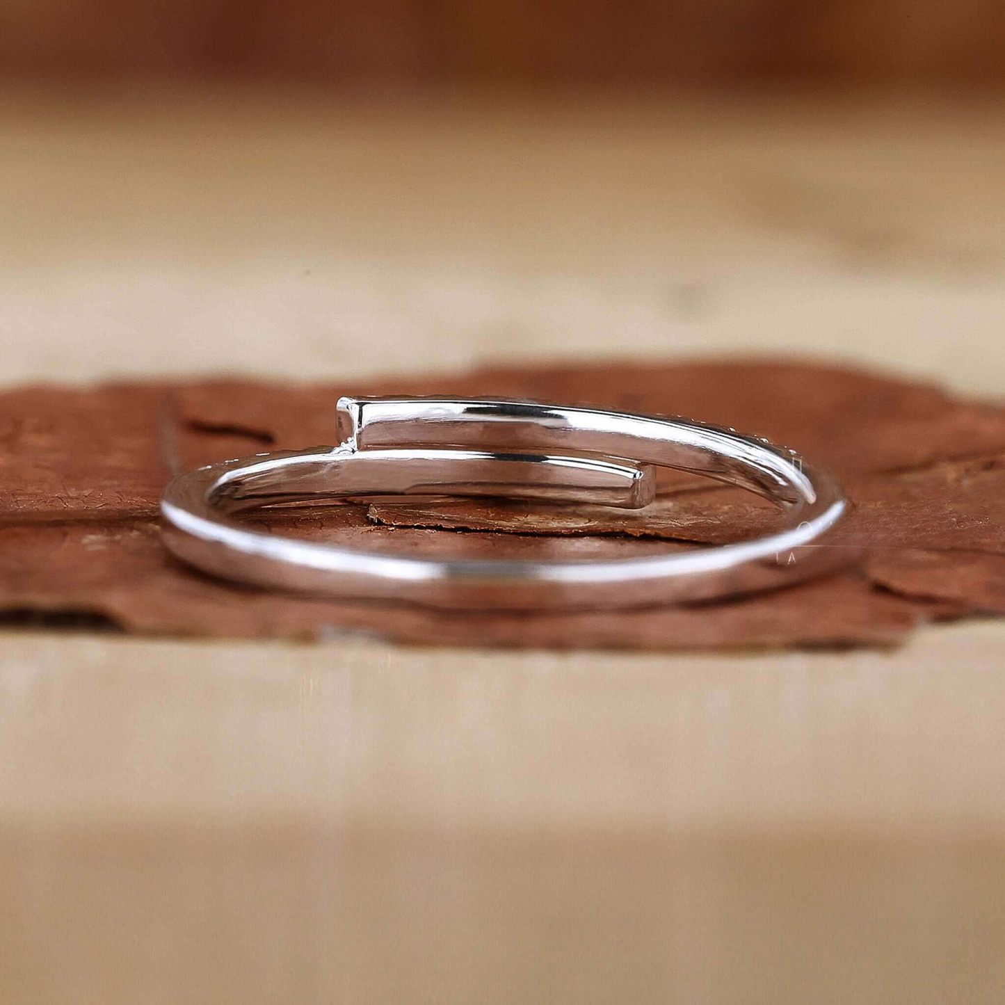 Round Lab Grown Diamond Bypass Setting Minimalist Wedding Band