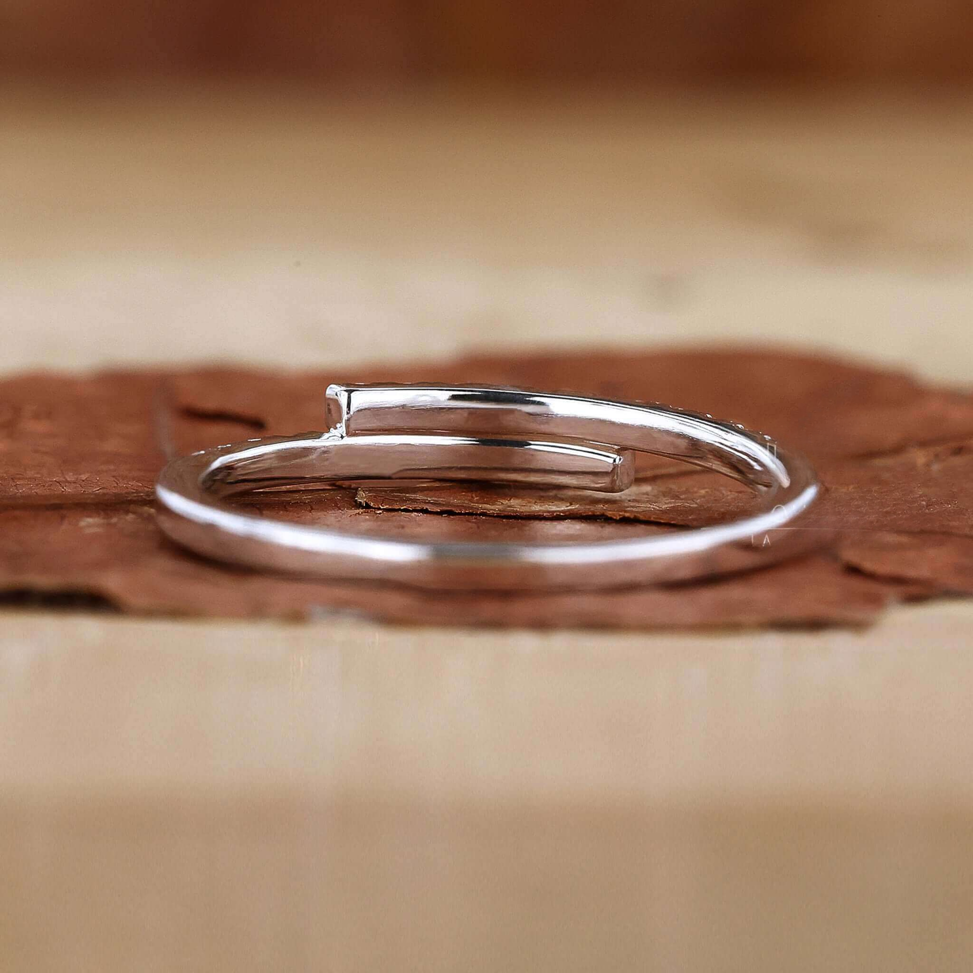 Round Lab Grown Diamond Bypass Setting Minimalist Wedding Band