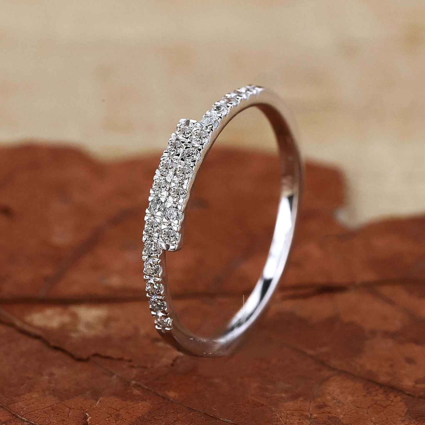 Round Lab Grown Diamond Bypass Setting Minimalist Wedding Band