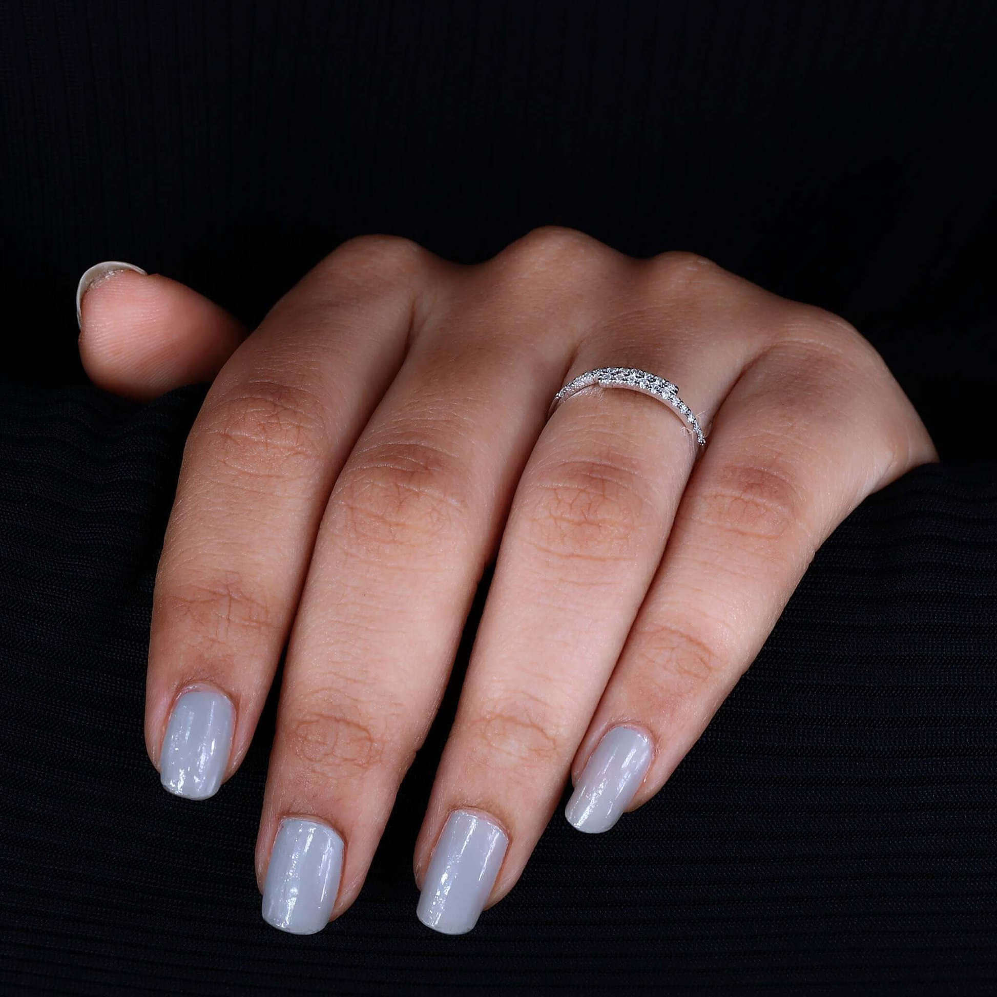 Round Lab Grown Diamond Bypass Setting Minimalist Wedding Band