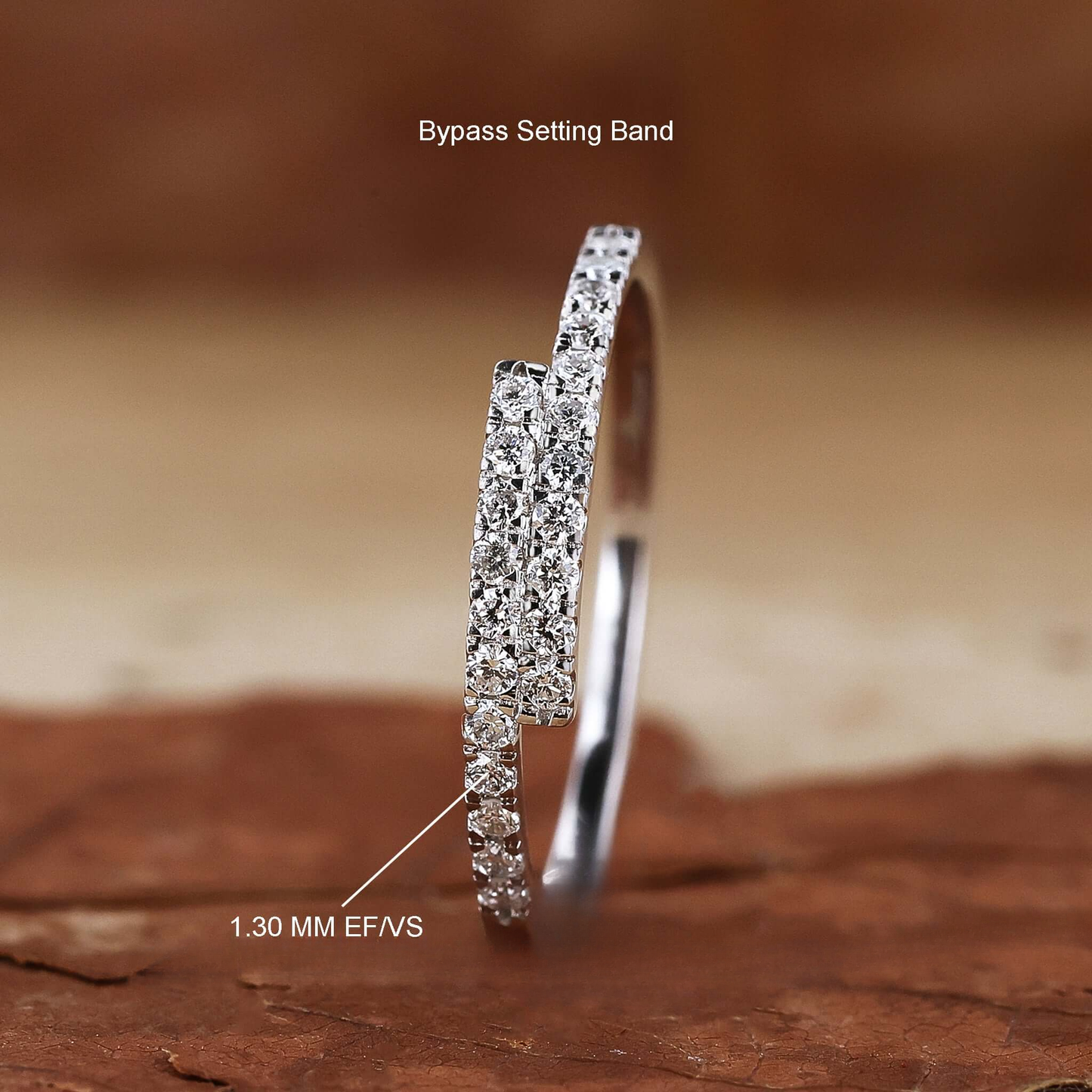 Round Lab Grown Diamond Bypass Setting Minimalist Wedding Band