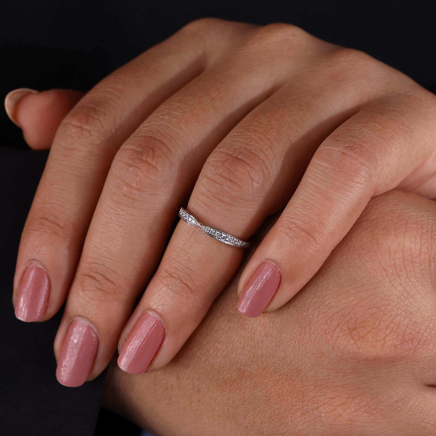 Round Lab Grown Diamond Tapered Pave Diamond Wedding Band