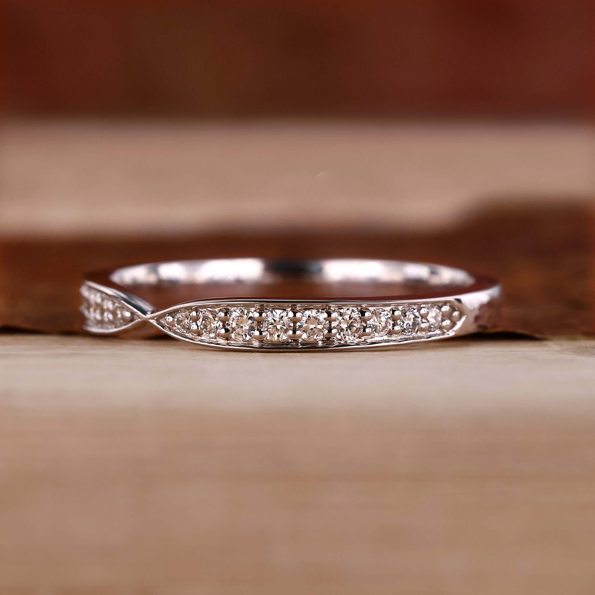 Round Lab Grown Diamond Tapered Pave Diamond Wedding Band