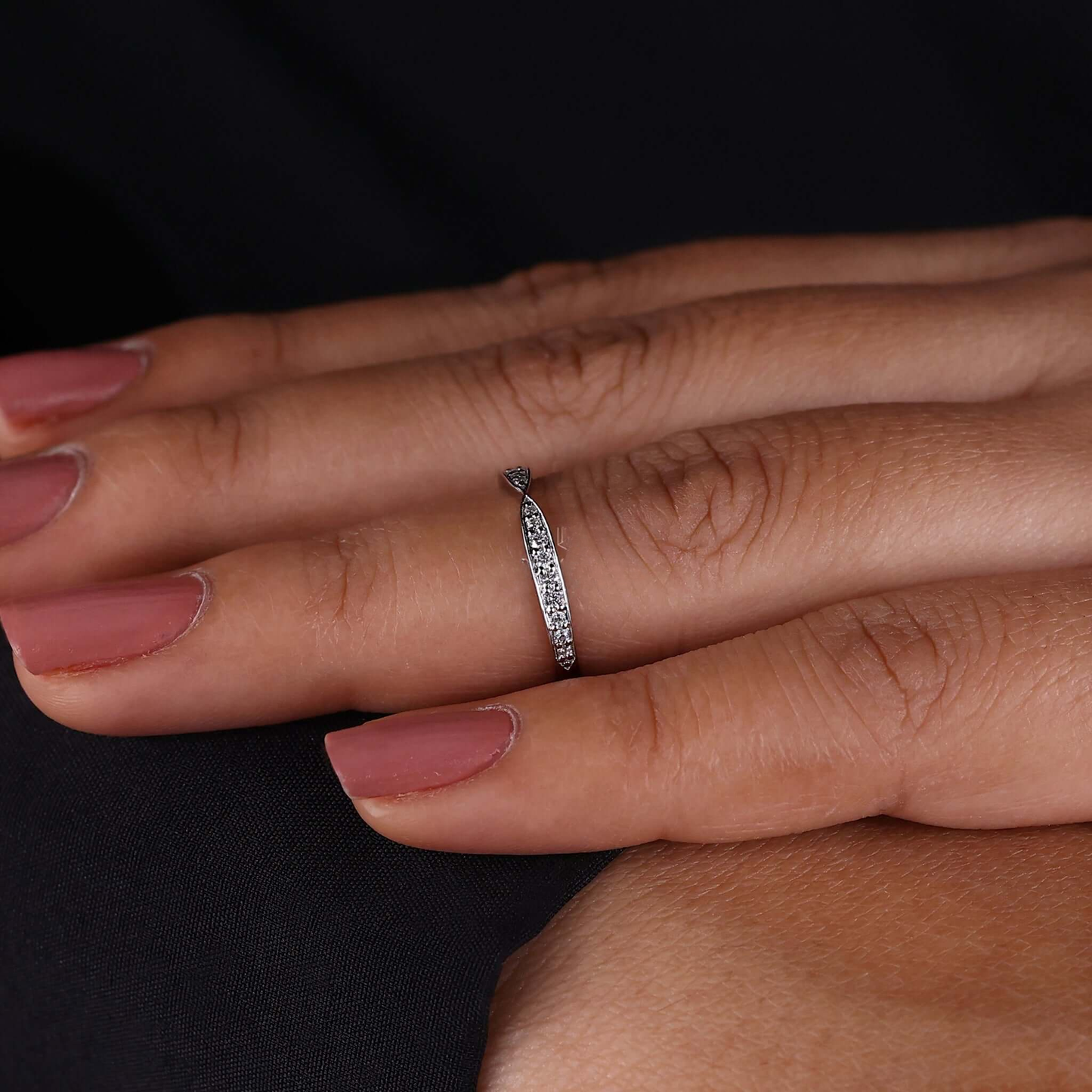 Round Lab Grown Diamond Tapered Pave Diamond Wedding Band