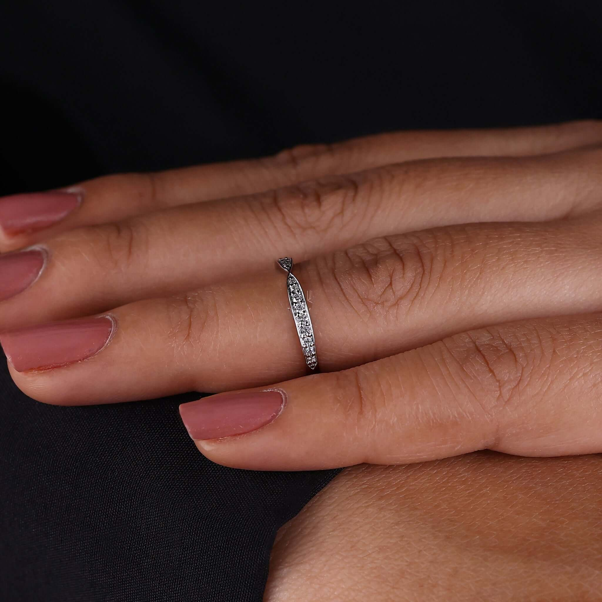 Round Lab Grown Diamond Tapered Pave Diamond Wedding Band