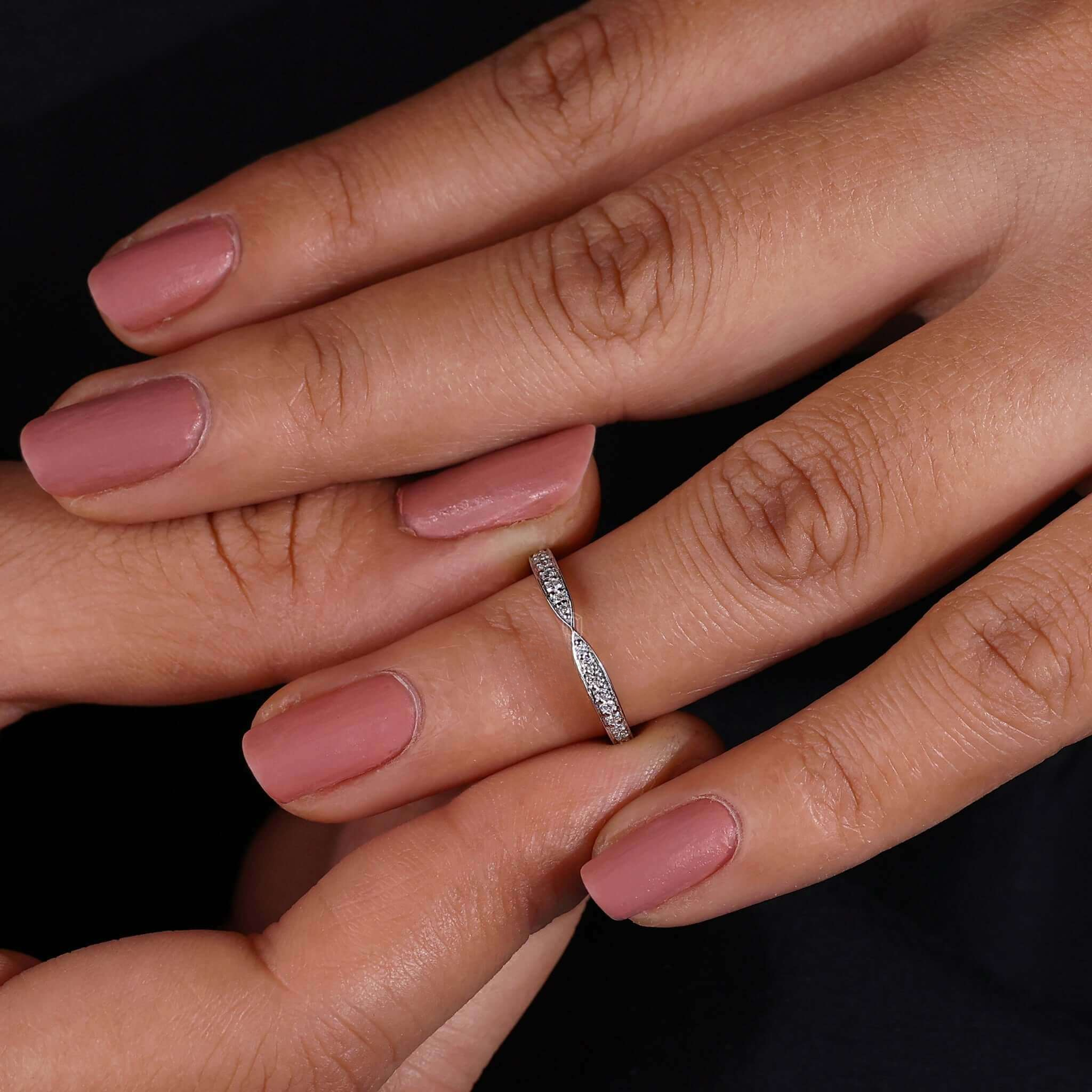 Round Lab Grown Diamond Tapered Pave Diamond Wedding Band